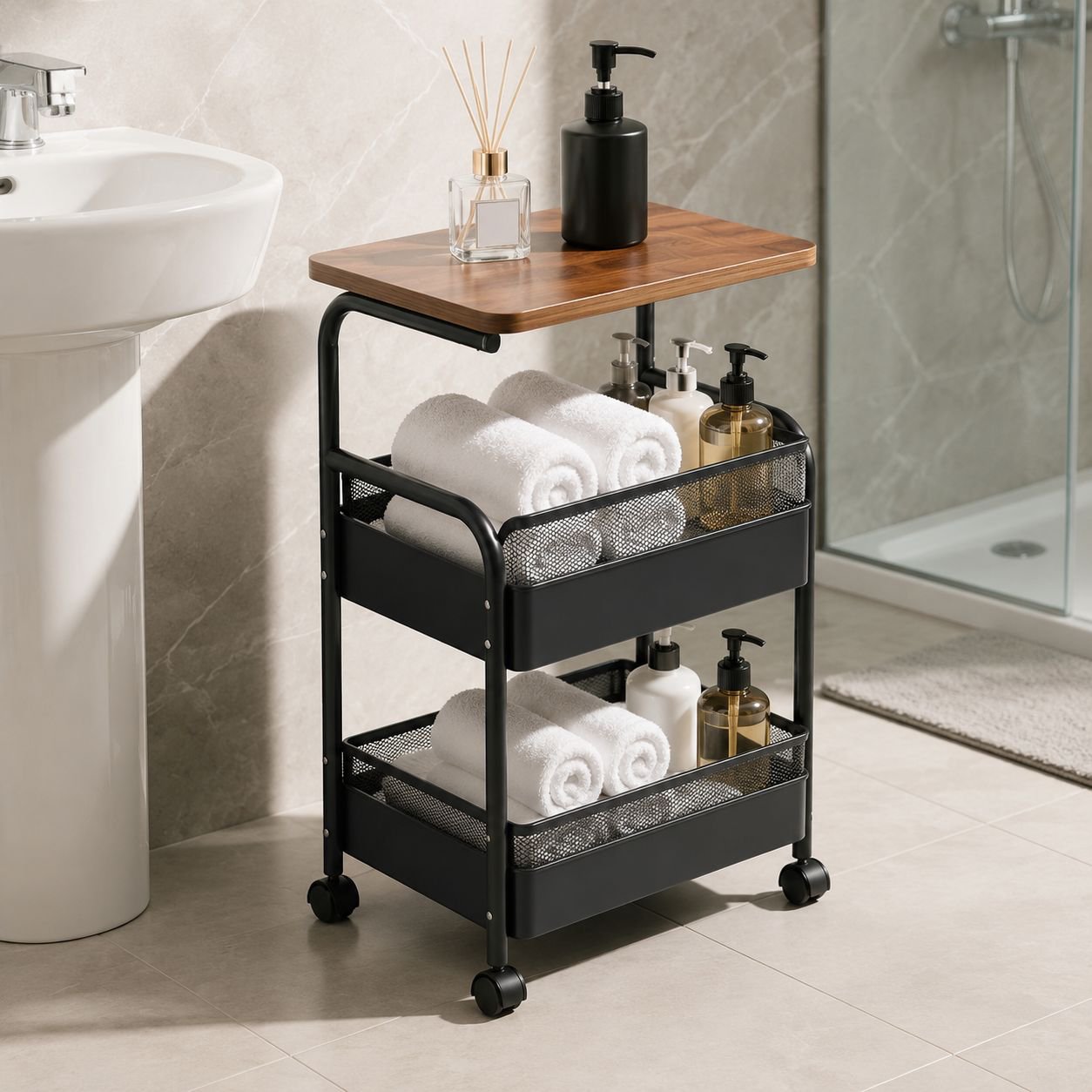 Storage cart with smooth rolling wheels
