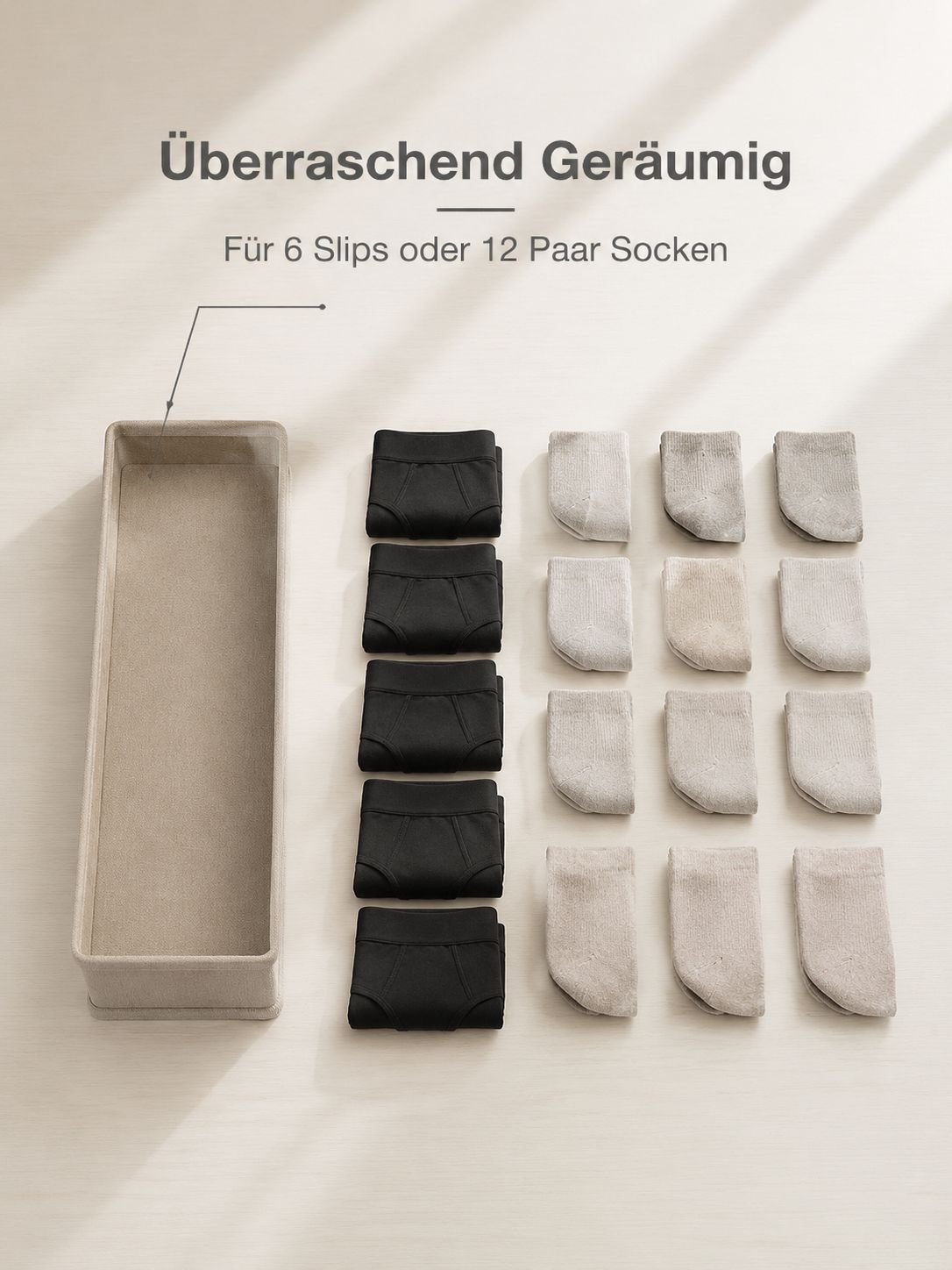Detailansicht der Unterteilungen in der Aufbewahrungsbox