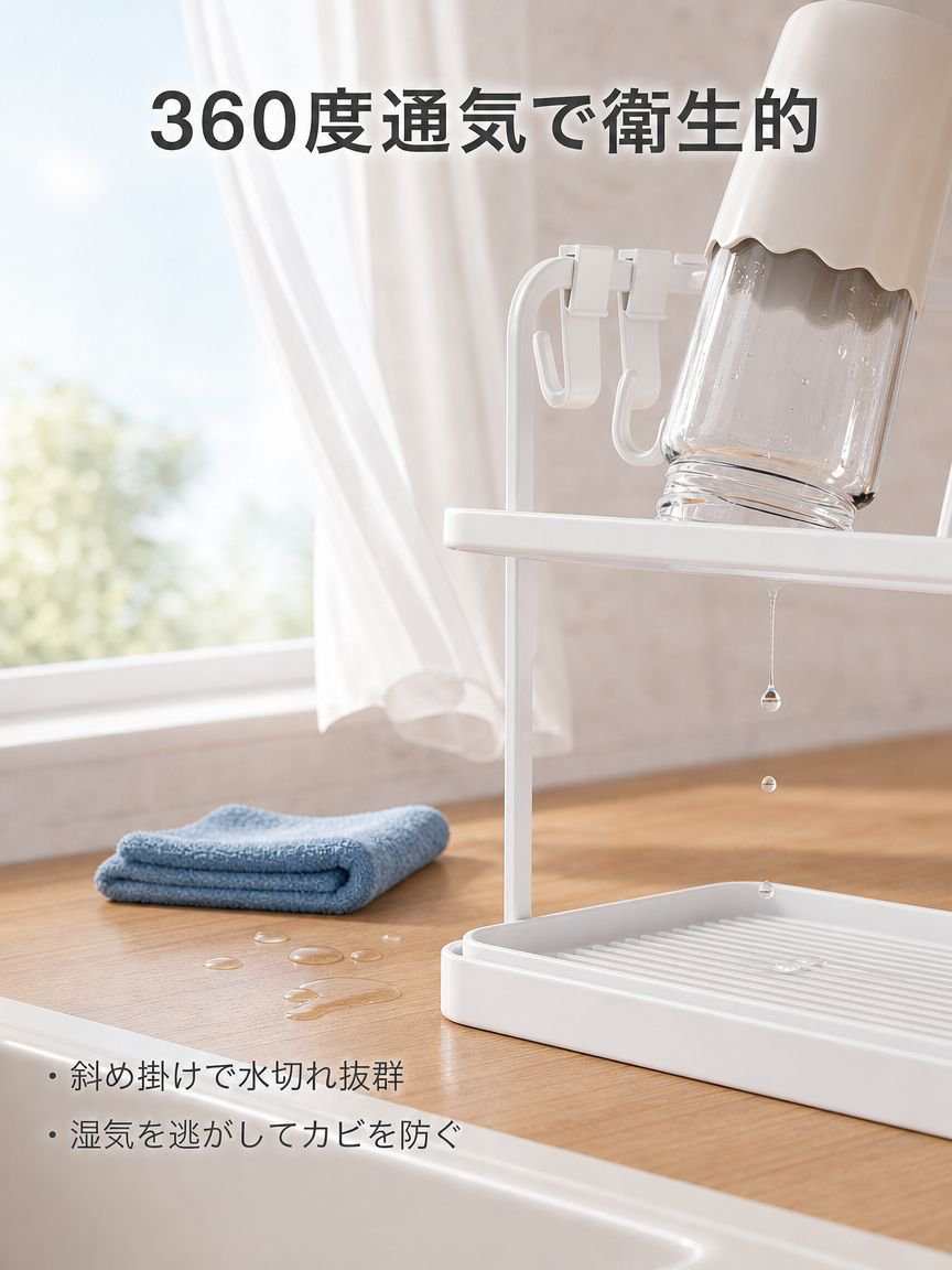 キッチンデスクトップ二層逆さ排水カップラック茶器収納ラック