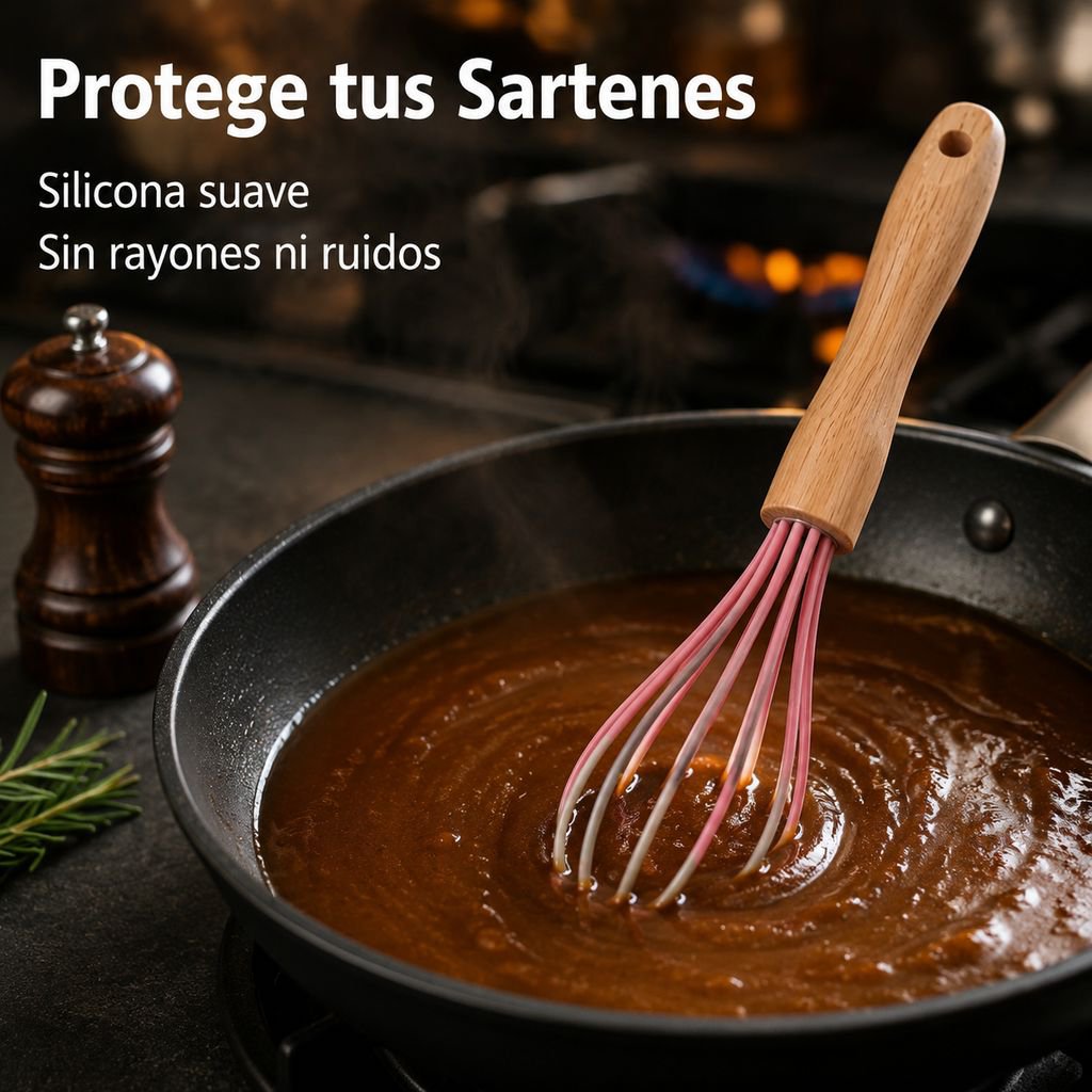 Batidor de huevos manual de silicona con mango de madera