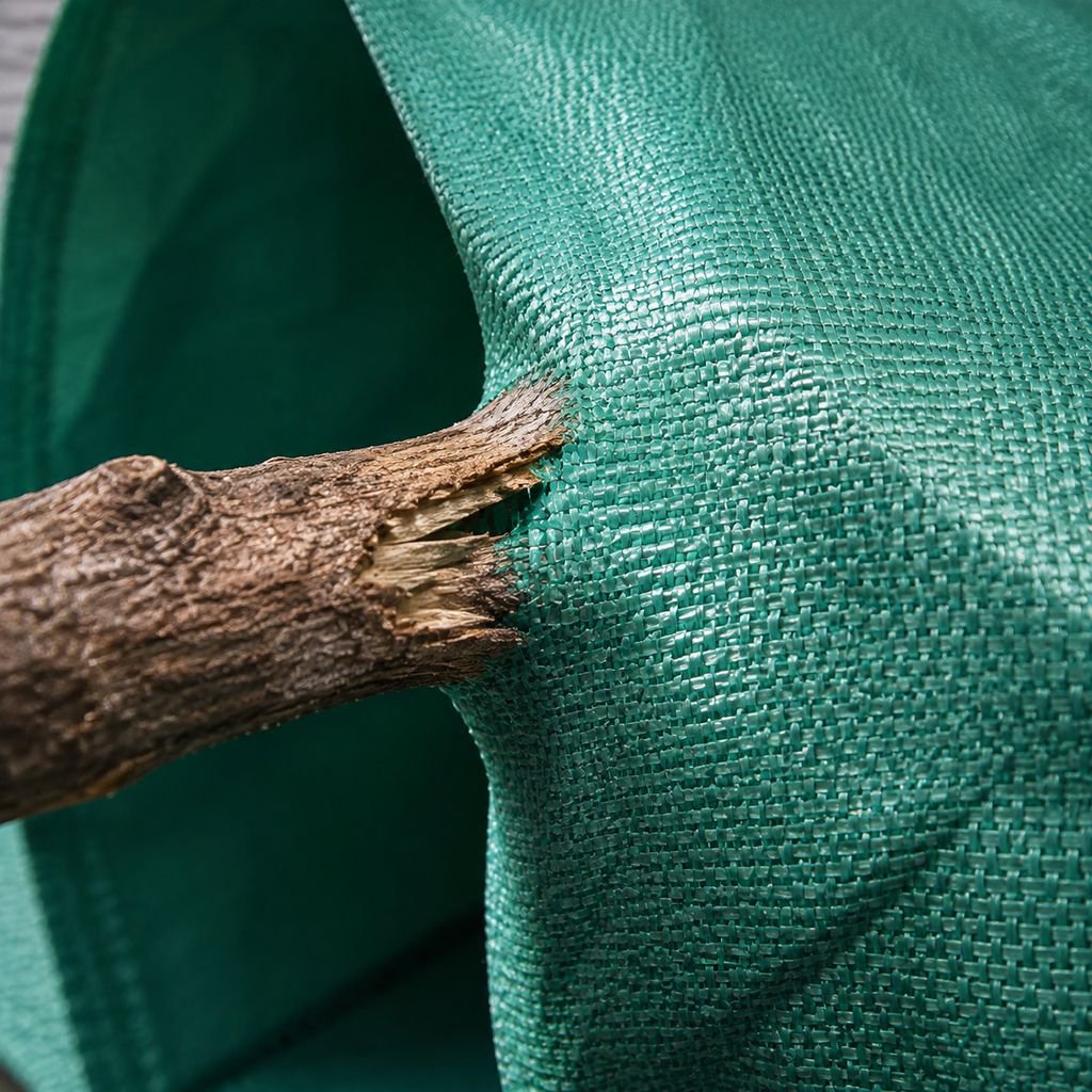 Reusable garden waste bag folded for easy storage