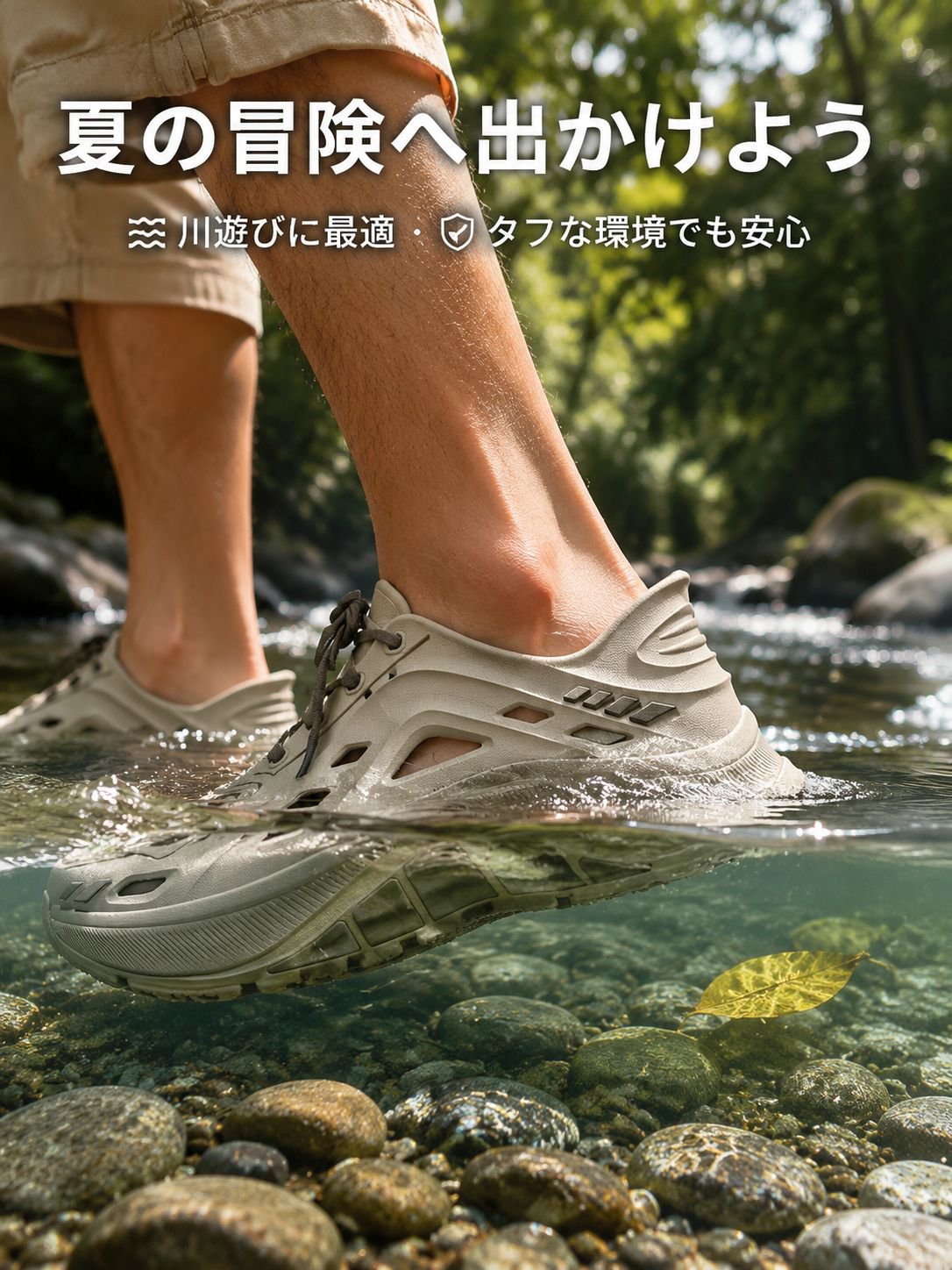 メンズウォーターシューズ、滑り止め、通気性、川歩きシューズ、夏用厚底アウトドアウェア、防臭、静音運転サンダル、メンズサンダル