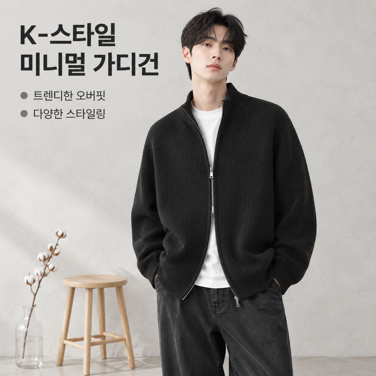 남성용 이중 지퍼 니트 가디건