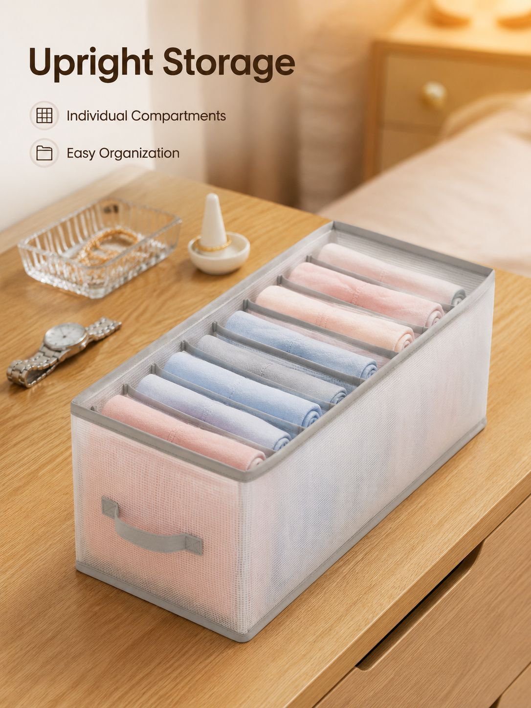 Transparent PP board washable wardrobe drawer organizer, underwear and panty compartment, large 8-co