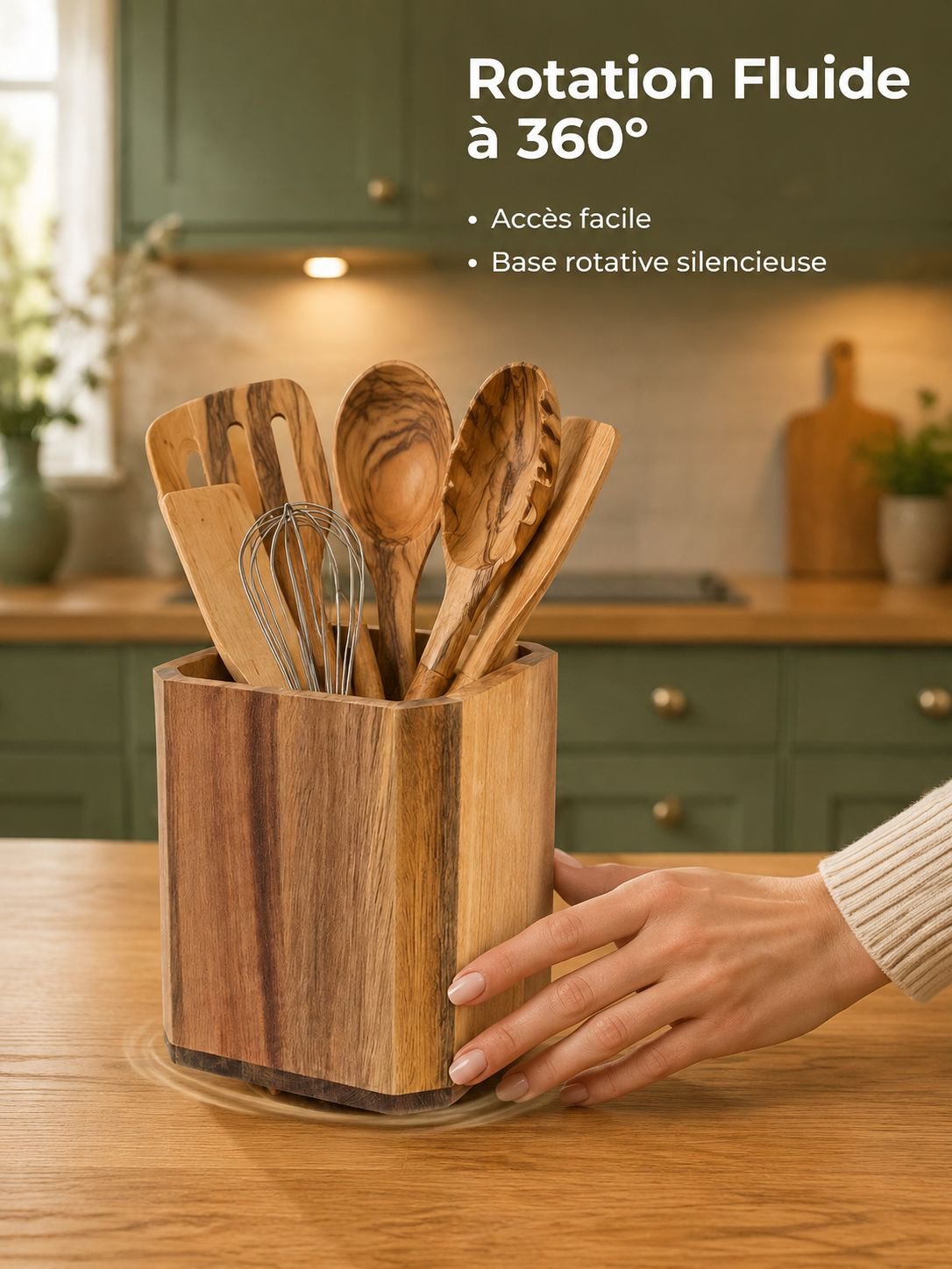 Acacia wood cutlery rack rotatable kitchen utensil storage box wooden tube chopstick cage pen holder