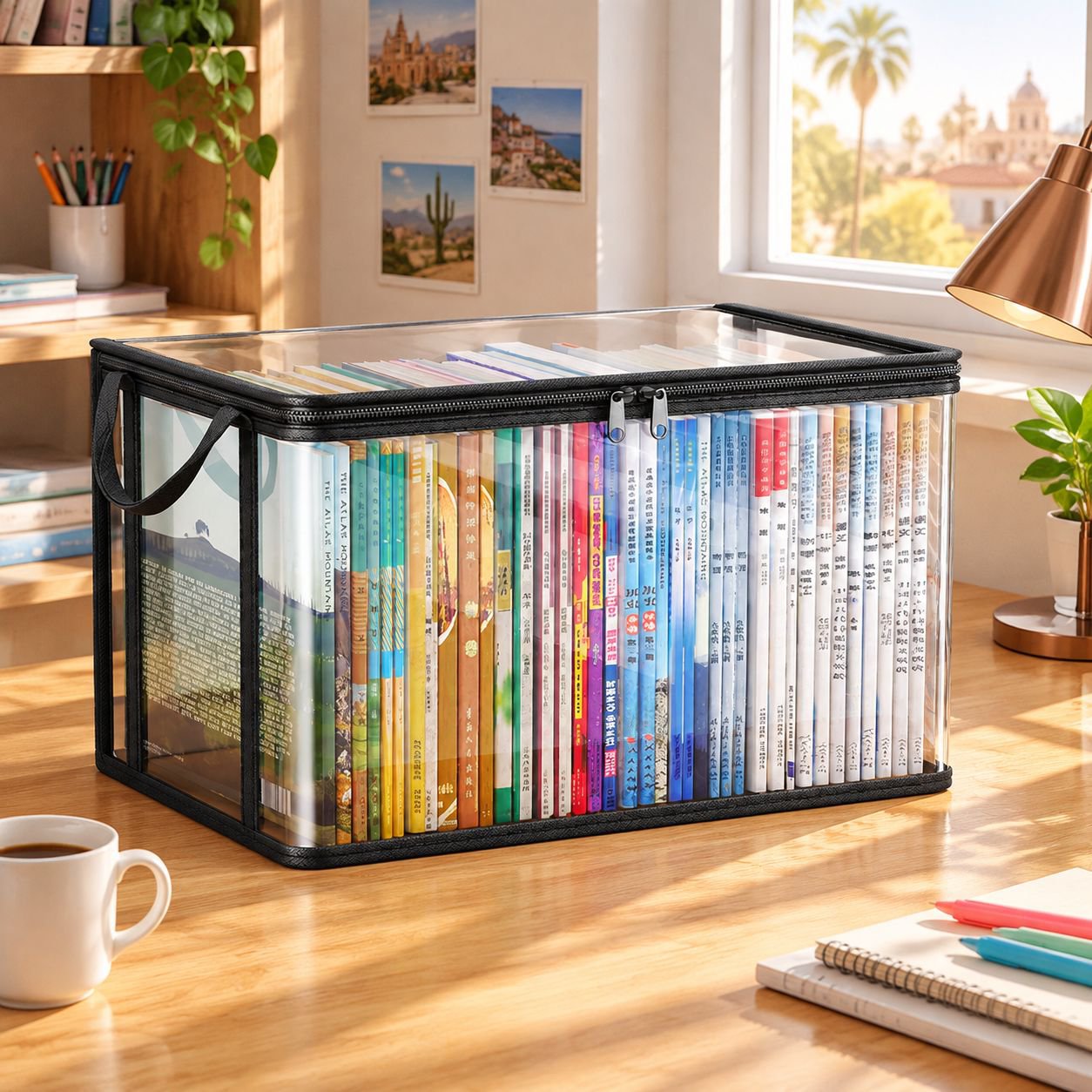Caja de libros para dormitorio, organizador de libros de gran capacidad