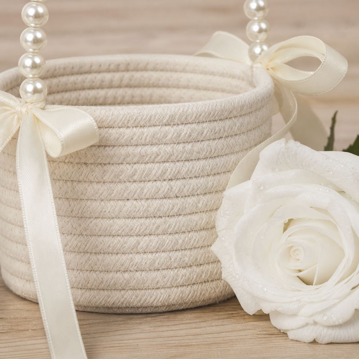 Wedding flower girl basket with cotton rope design