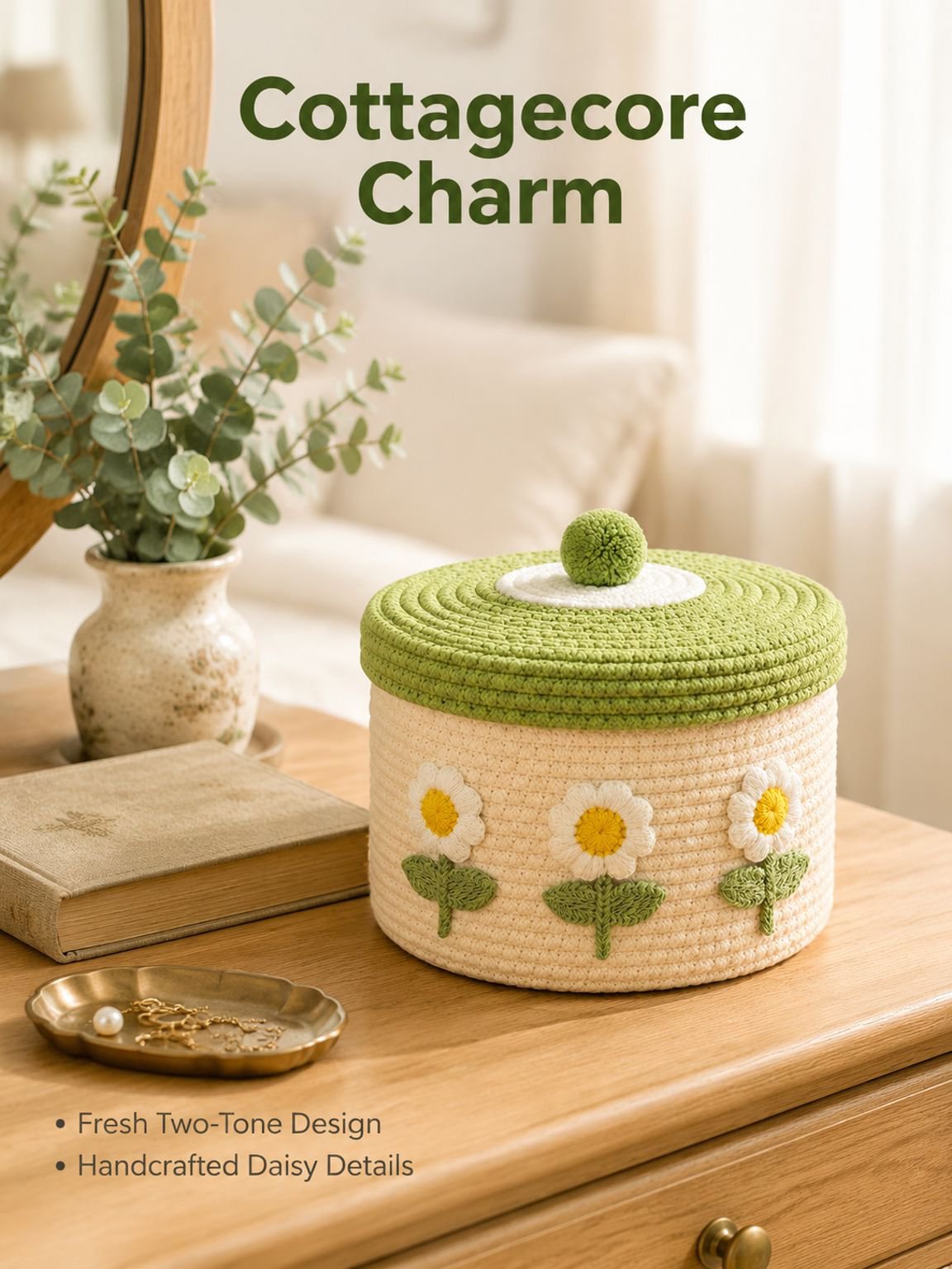 Lidded Cotton Woven Storage Basket