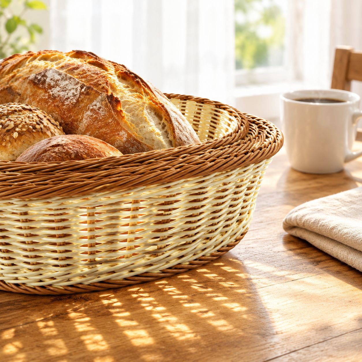 Close-up of Imitation Rattan Bread Basket showcasing woven design