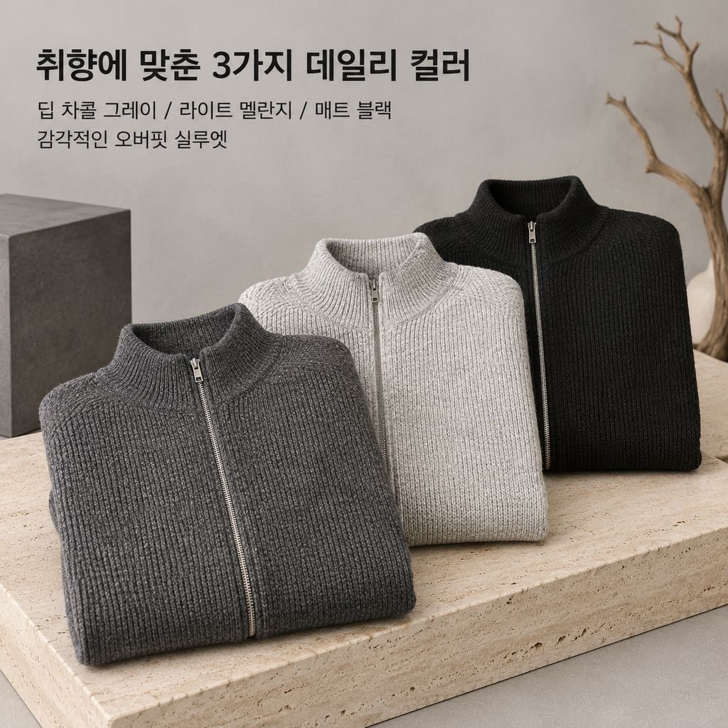 남성 가을 겨울 웨이스트랜드 스타일 니트 가디건 루즈핏 아우터