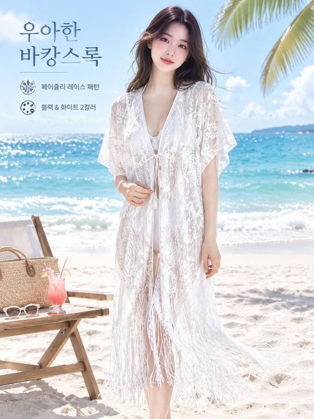 레이스 오픈워크 직조 스카프 숄