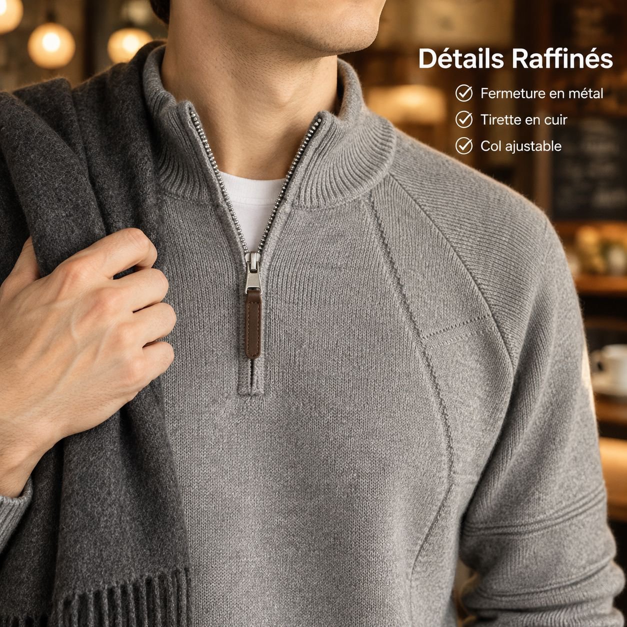 Sweater homme automne à demi-zip col montant