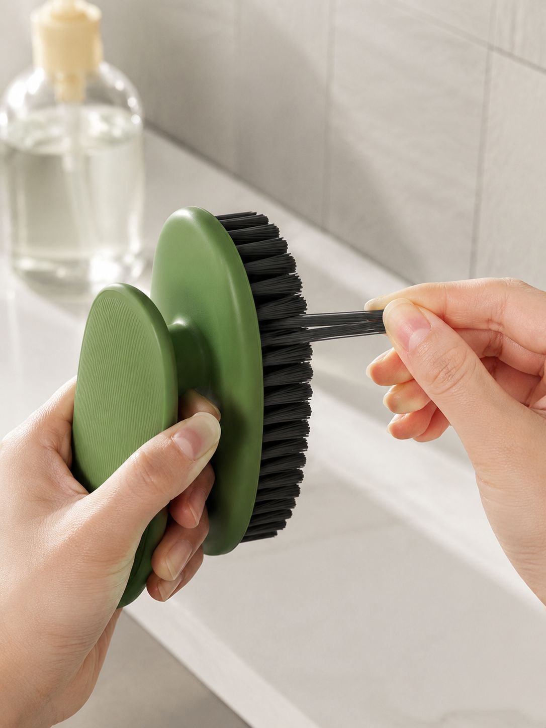 Washing shoes with soft bristle color-block brush