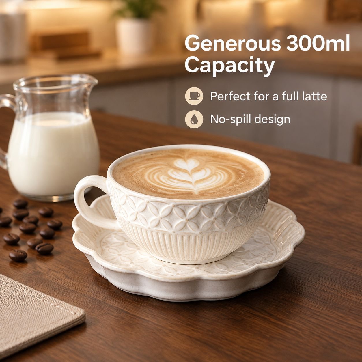 French-style embossed coffee cup and saucer set