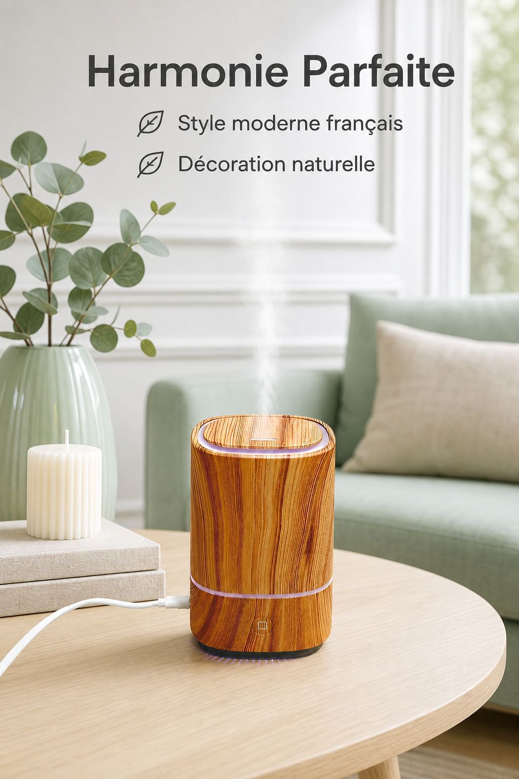 Humidificateur d'air à ultrasons USB effet bois