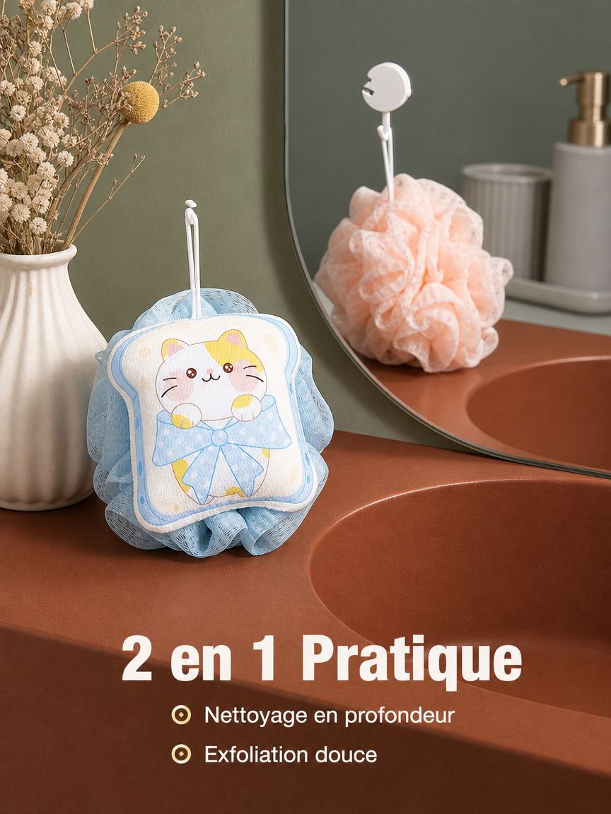 Fleur de douche douce 2-en-1 avec éponge exfoliante