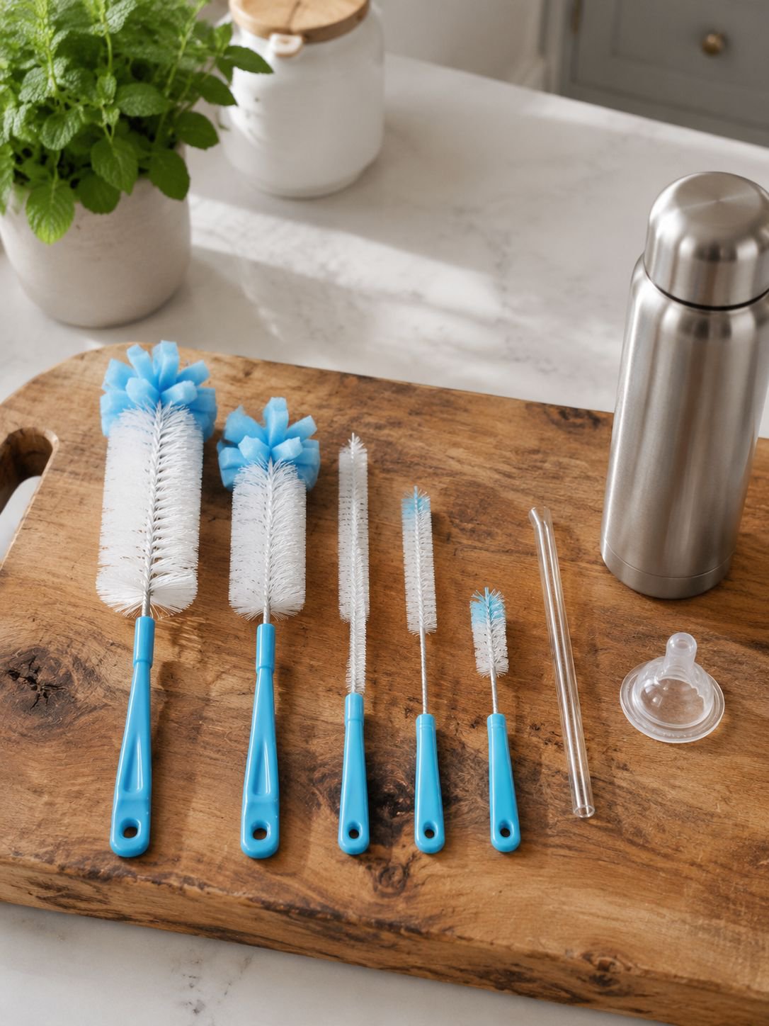 Multi-functional bottle and cup cleaning brush close-up