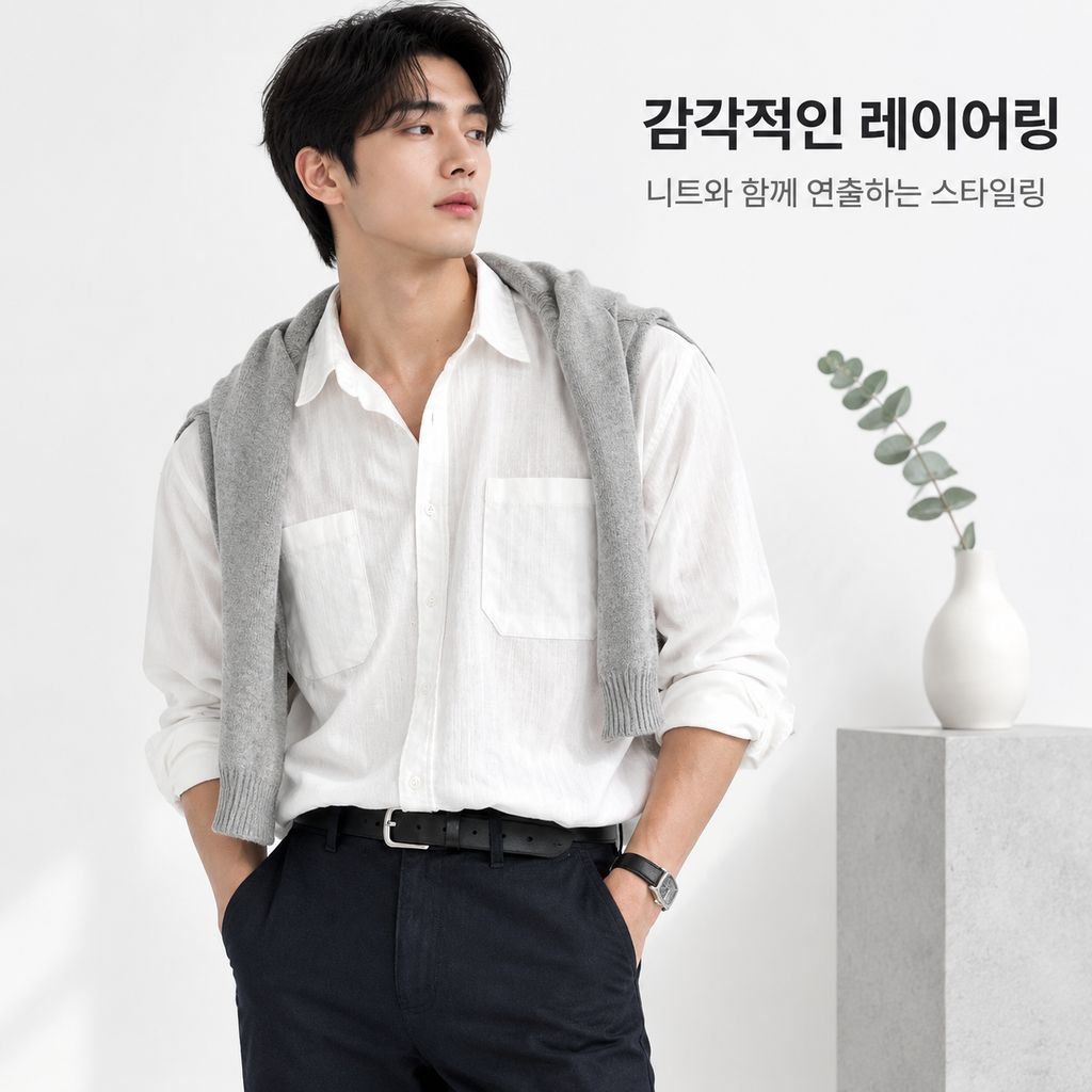 미니멀 셔츠 남성 한국 스타일 린넨 재질 캐주얼 데일리 멋스러운 카라 고급스러움
