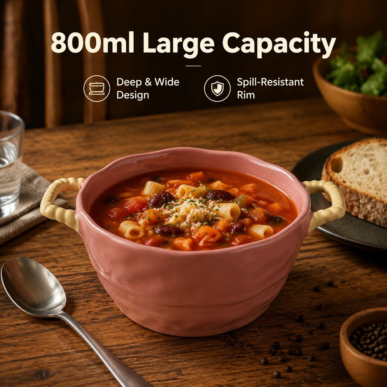 Large Ceramic Double-Handle Soup and Noodle Bowl