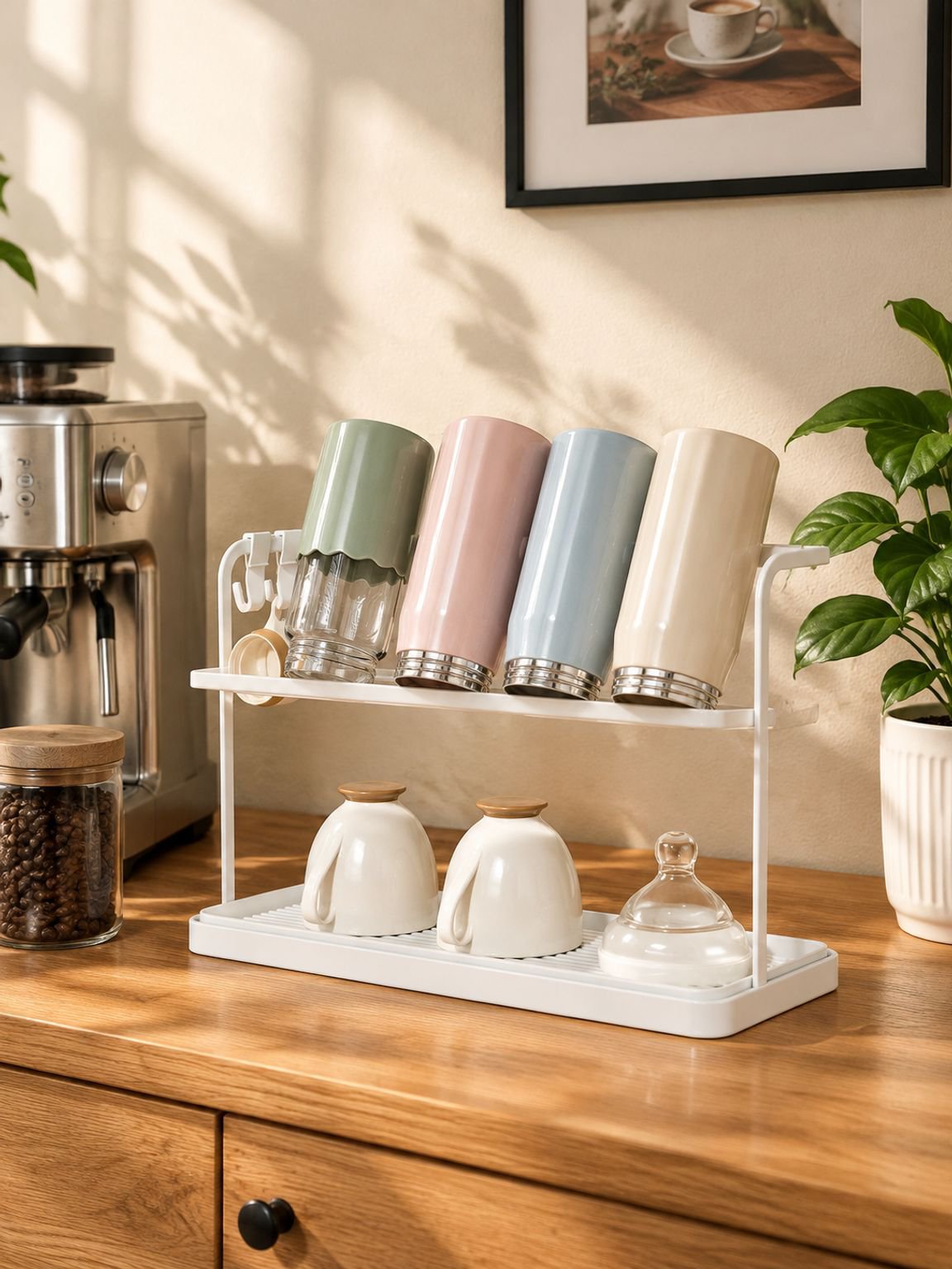 Double-layer inverted cup drying rack for kitchen countertops