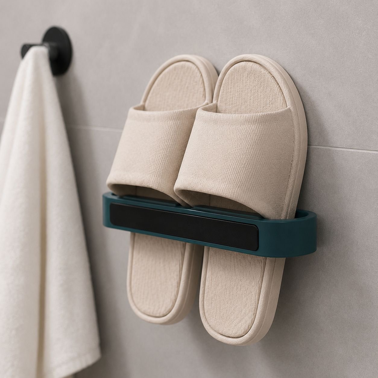 Punch-Free Bathroom Wall Slipper Organizer mounted on bathroom wall