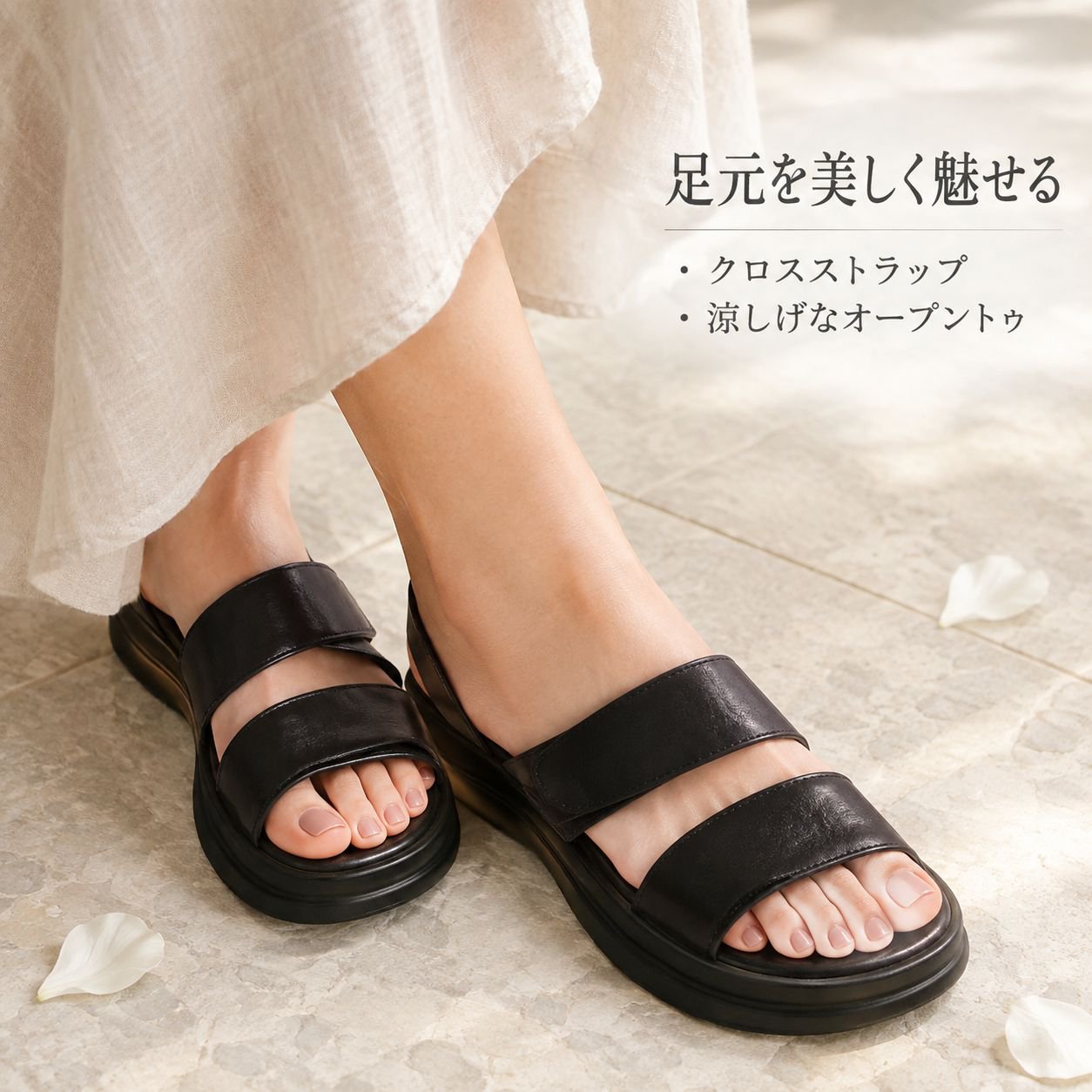 夏用アウトドア柔らかソールローマ風サンダル レディース かかと付き