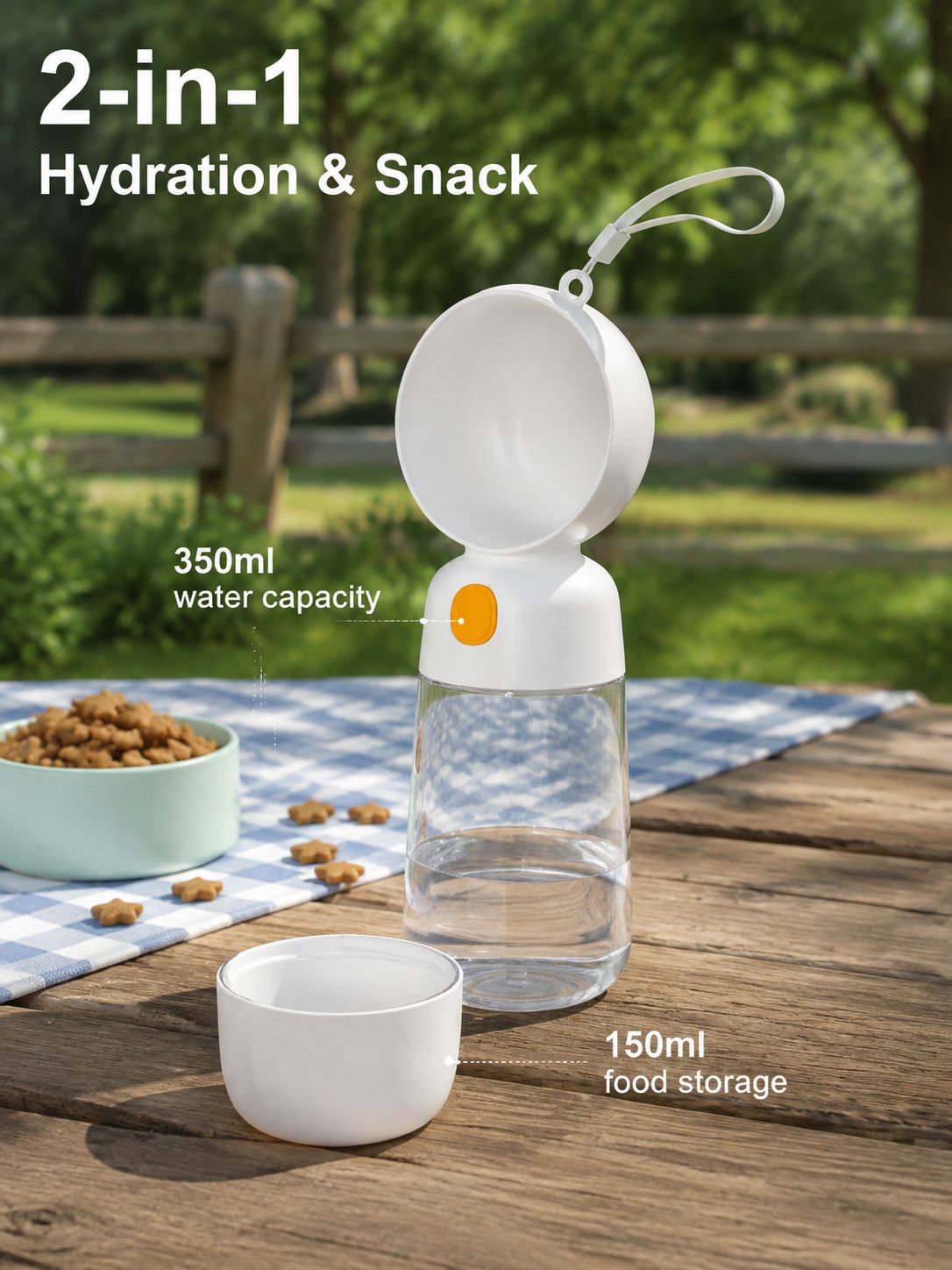Portable dog water bottle and drinking cup for outdoor walks
