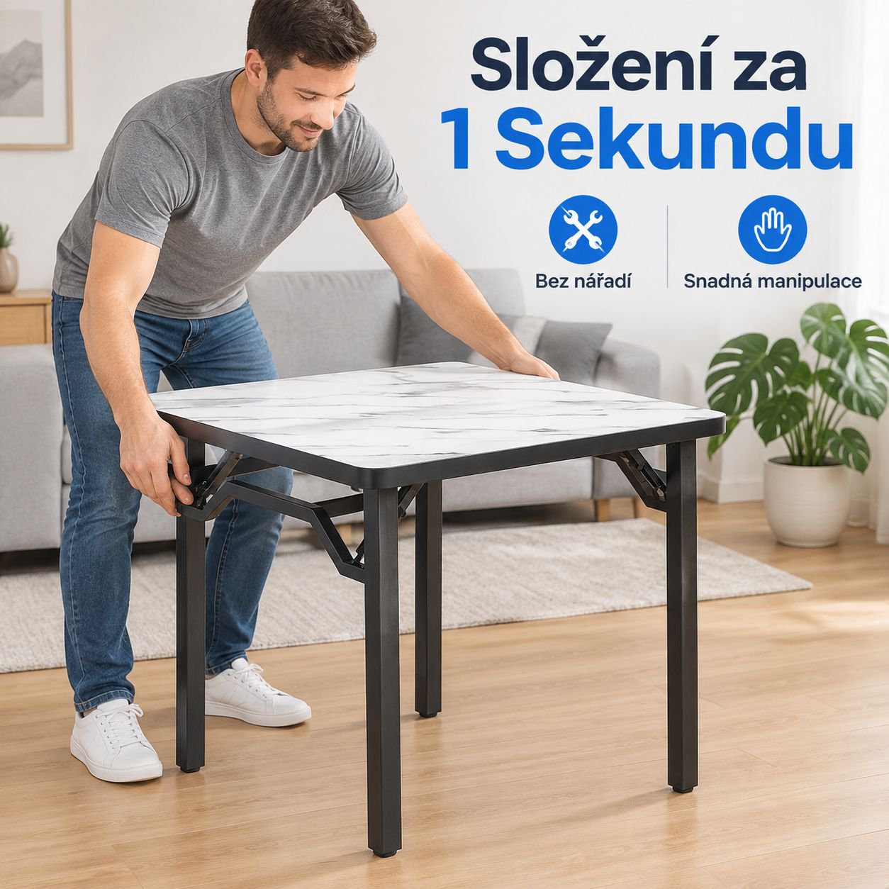 Skládací čtvercový jídelní stůl, přenosný herní a karetní stolek pro domácnost