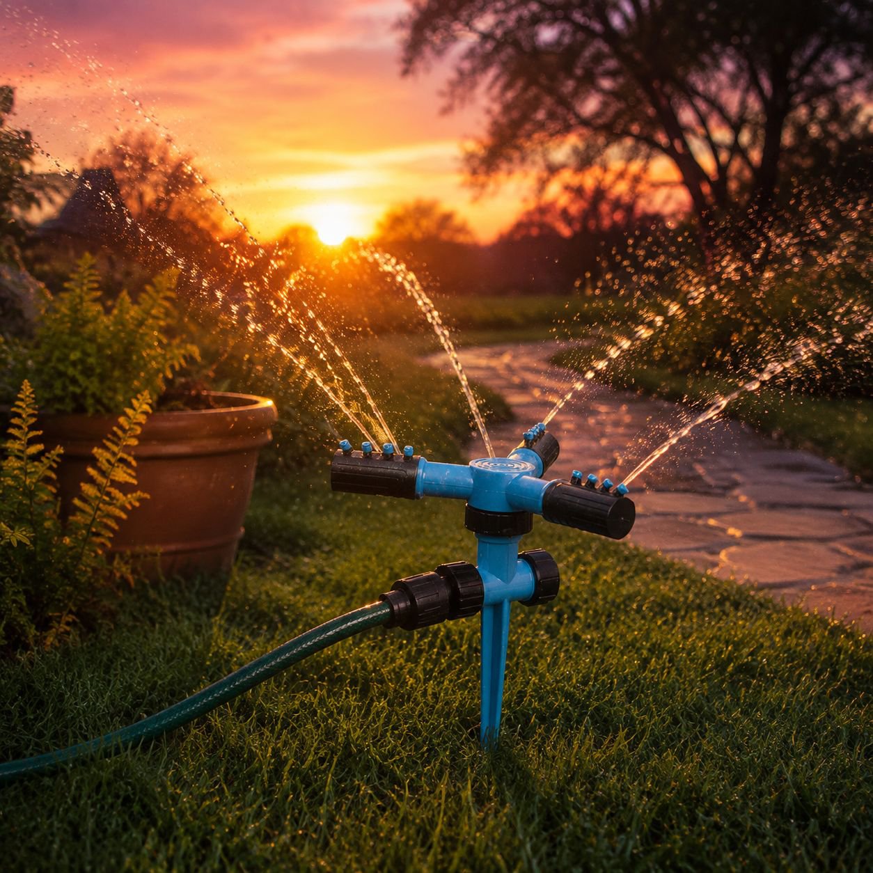 Aspersor giratorio distribuido agua de manera eficiente