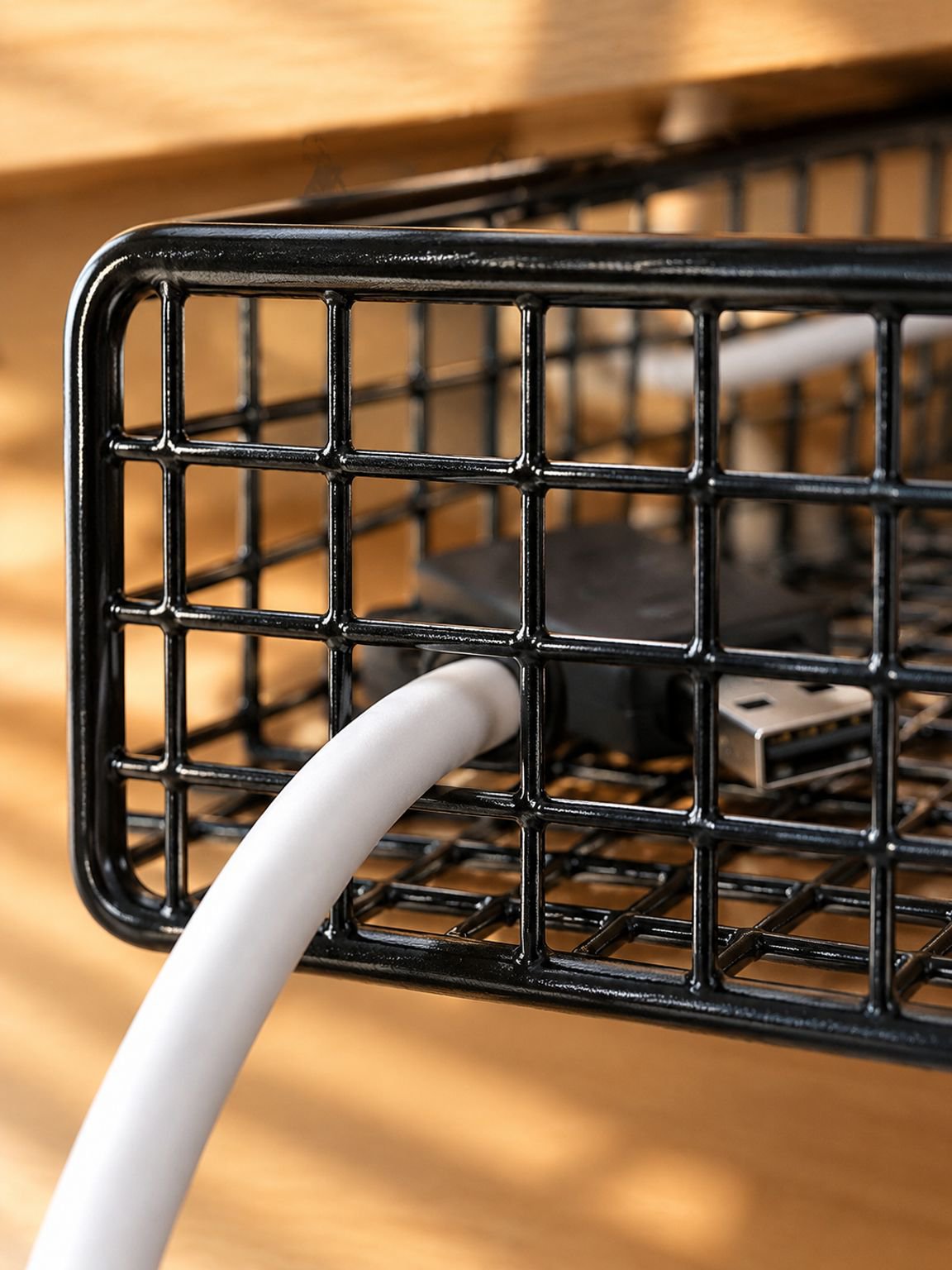 Desk cable organizer helping keep cords neatly arranged