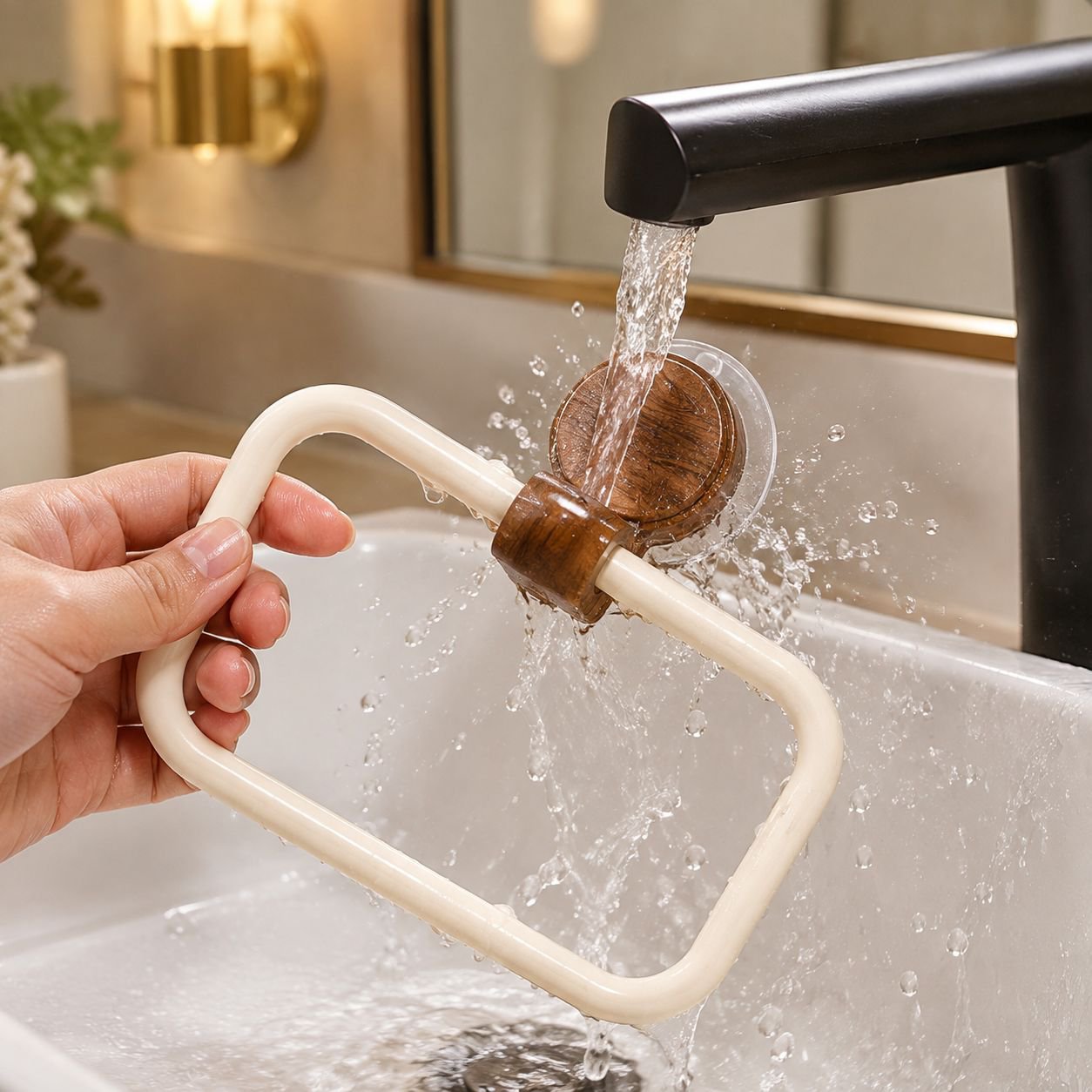 Close-up of walnut towel hanger craftsmanship