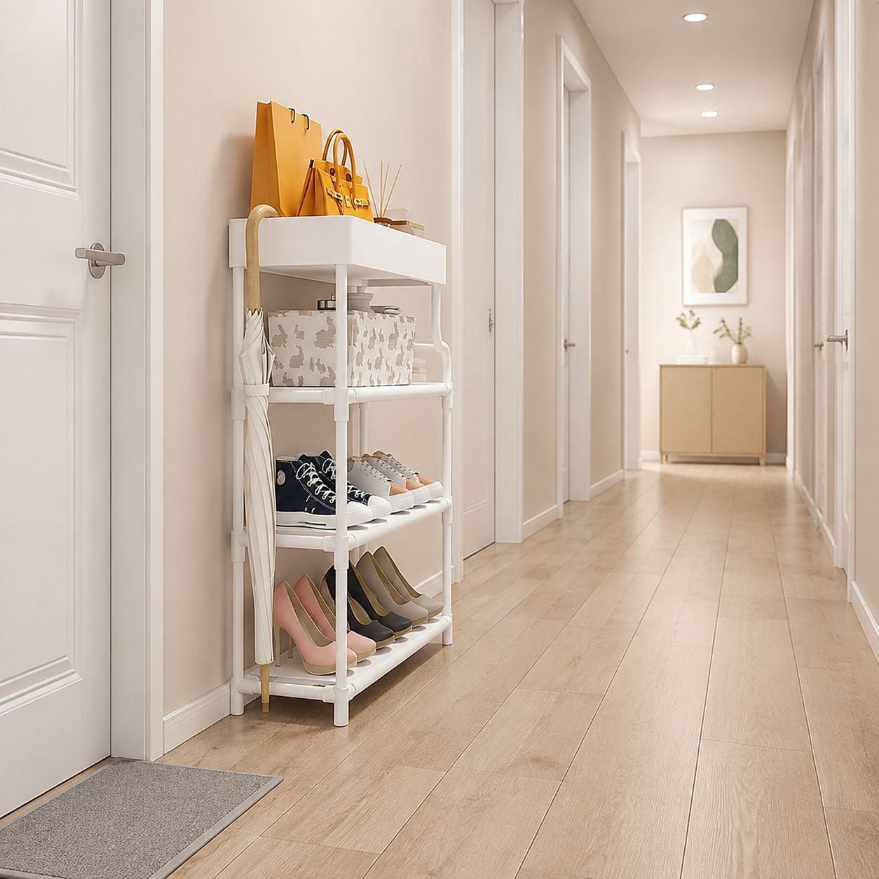 Close-up of sturdy frame on dormitory shoe organizer