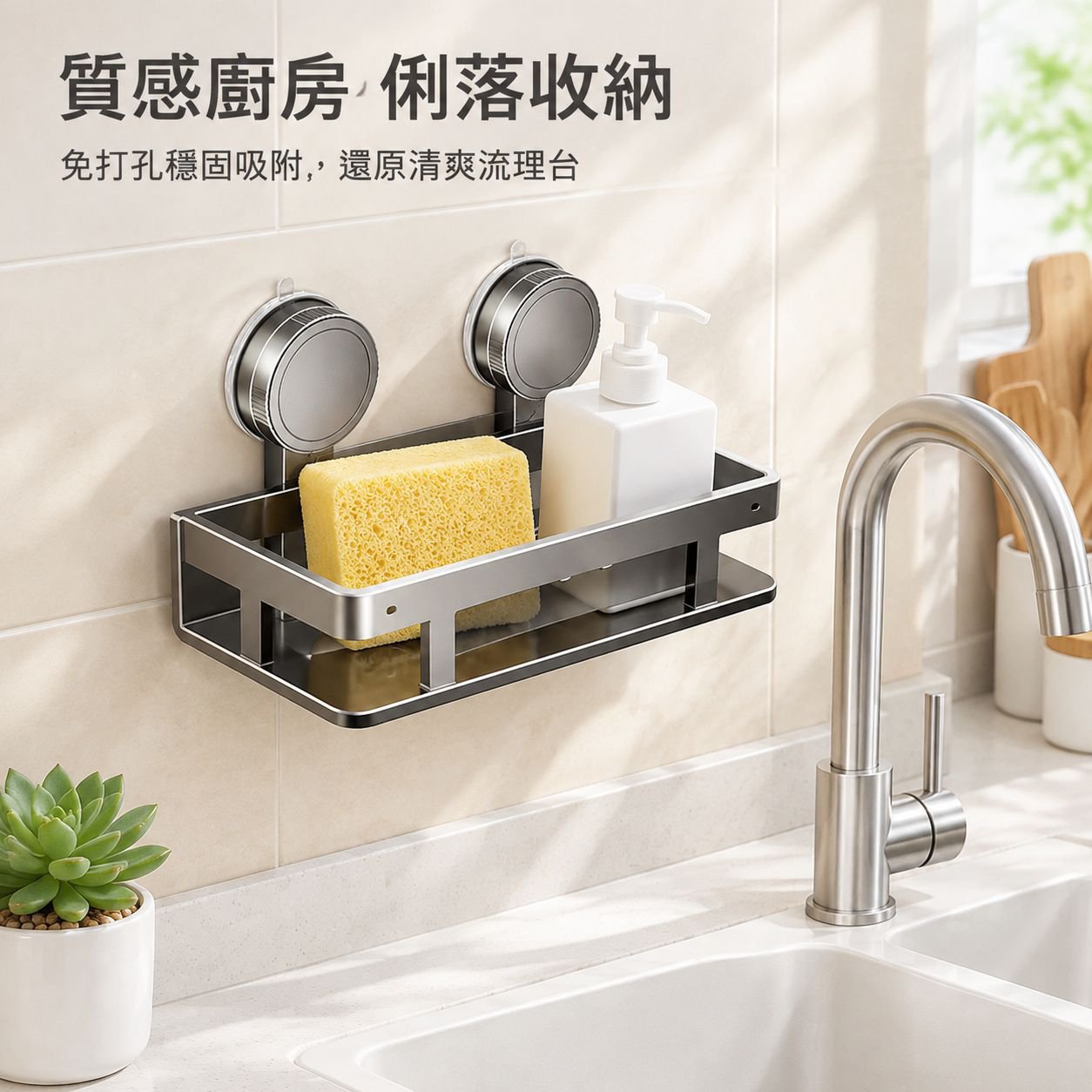 吸盤式廚房收納置物架 免打孔抹布瀝水架 海綿壁掛架 水龍頭水槽多功能神器