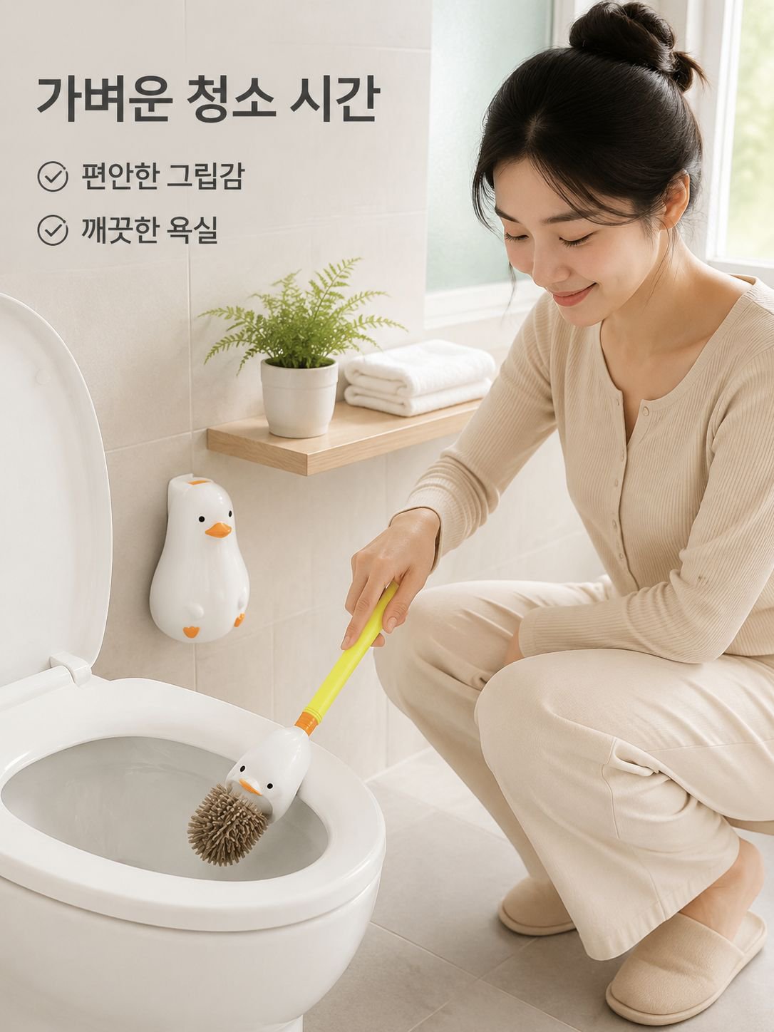 벽걸이형 액체 주입 노란 오리 변기솔