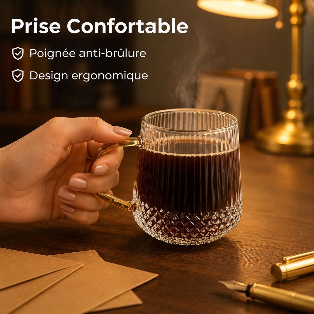 Tasse en Verre Borosilicate Rayé avec Anse Verre à Thé Café