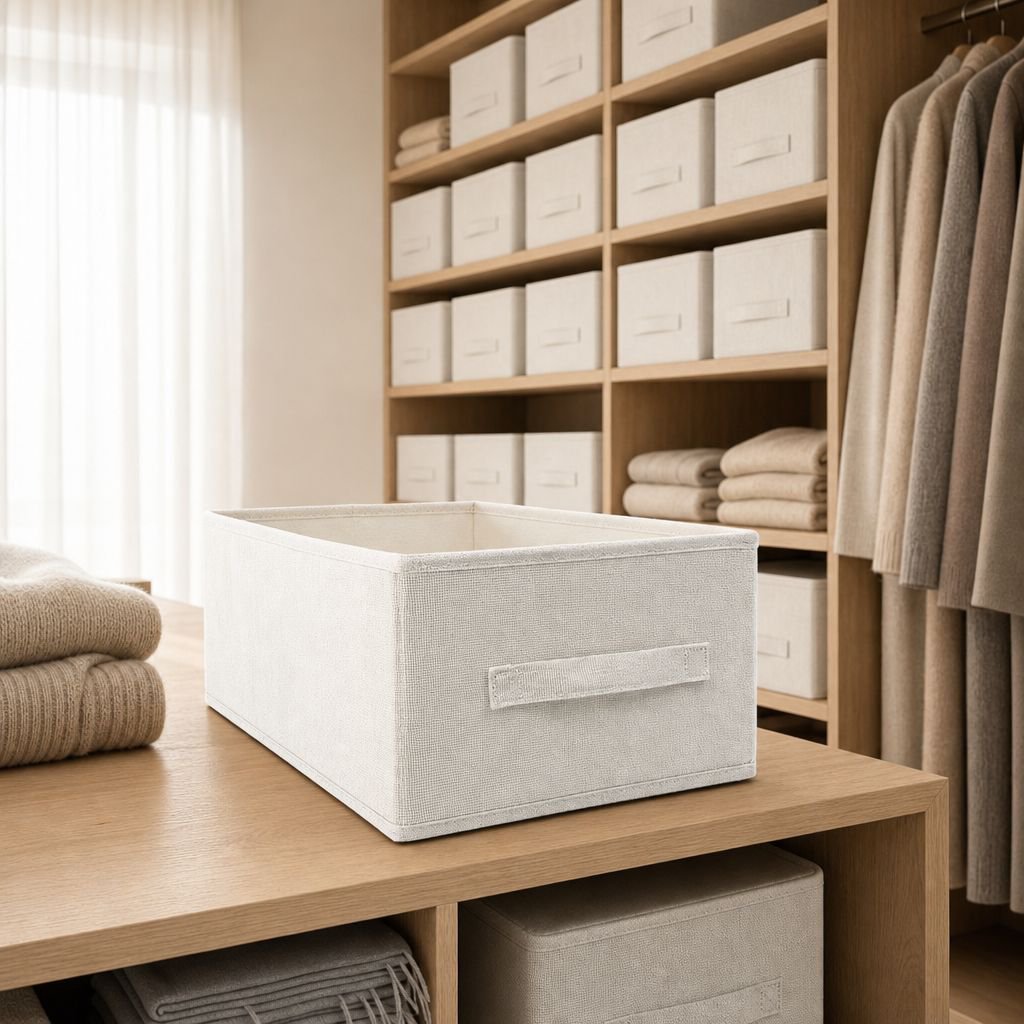 Foldable clothes organizer box in beige color