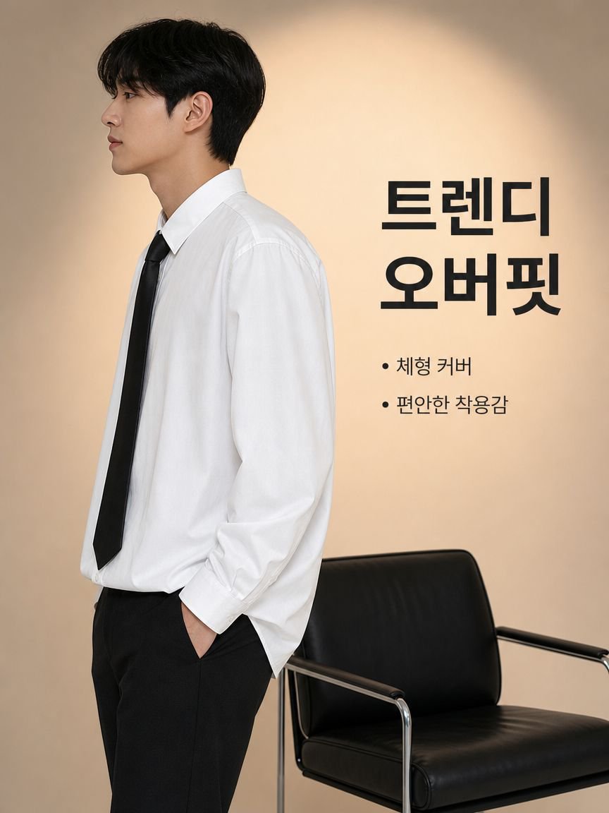 남자 여름 가을 멋스러운 캐주얼 박시 화이트 긴팔 셔츠 이너 탑