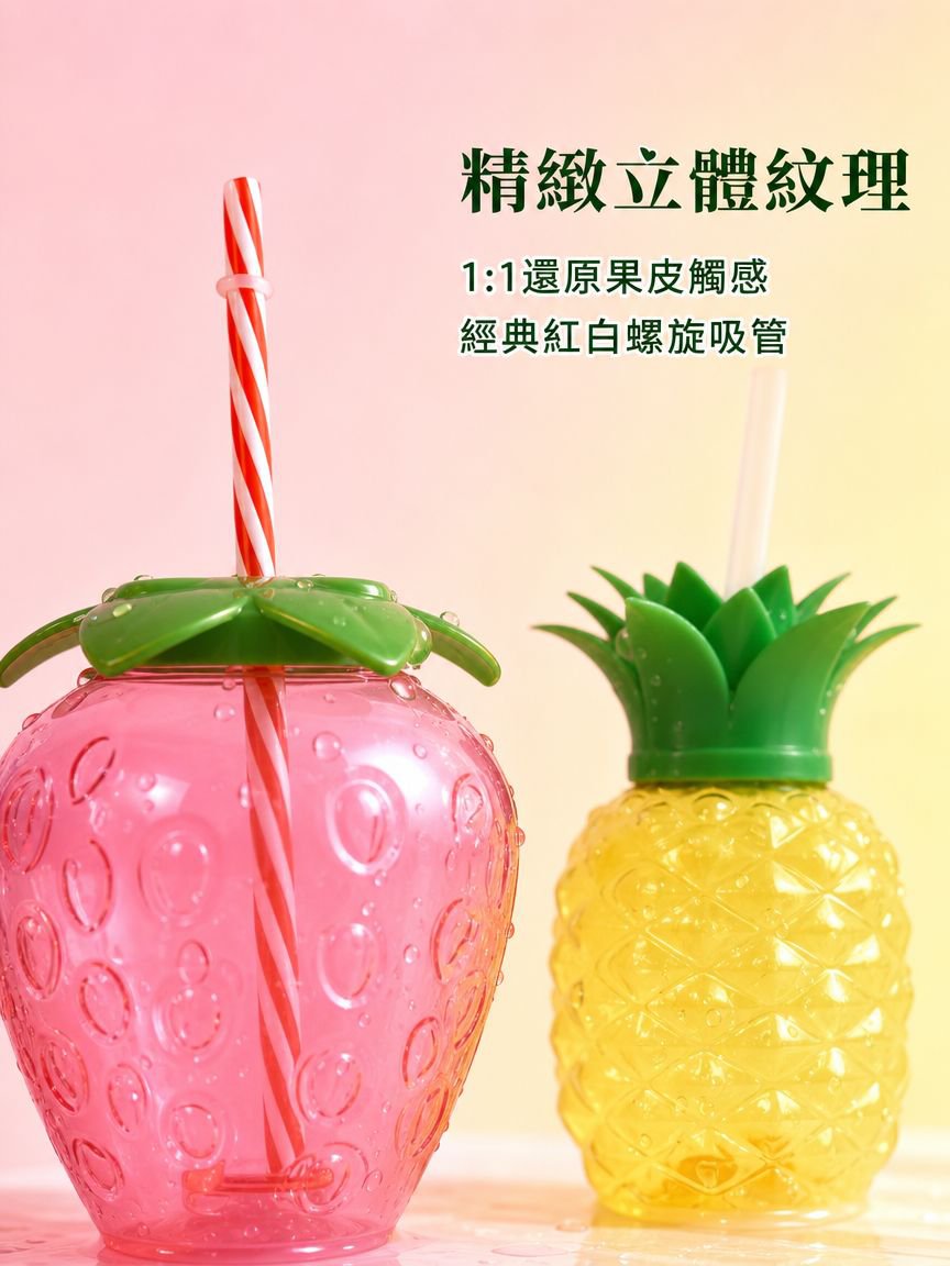 草莓菠萝造型可爱塑料吸管杯
