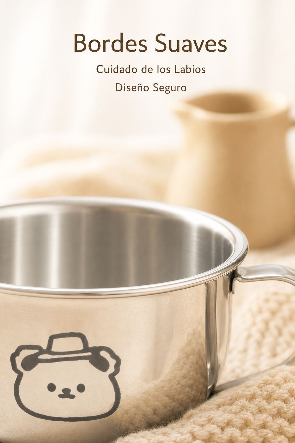 Vaso infantil de acero inoxidable con asa y protección contra quemaduras