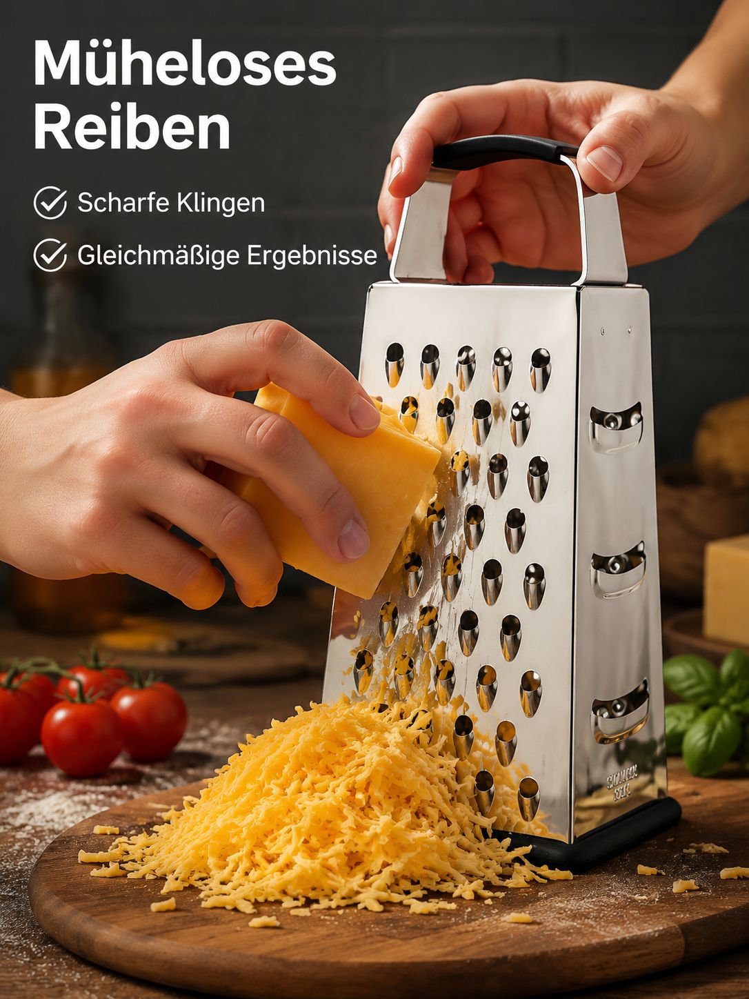 Edelstahl Vierseitige Multifunktionsreibe mit rutschfestem Griff