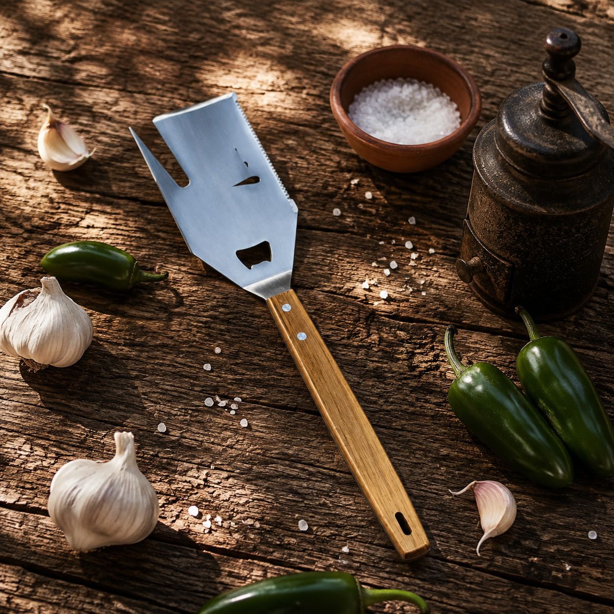Espátula multifuncional para barbacoa