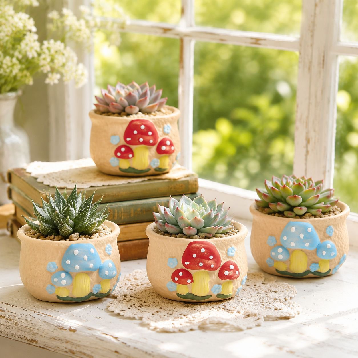 Cute Mushroom Handmade Ceramic Oval Succulent Plant Decorative Pot