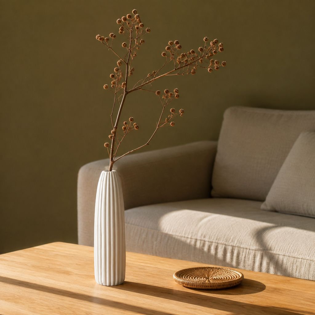 Modern minimalist high-end ceramic vase on coffee table