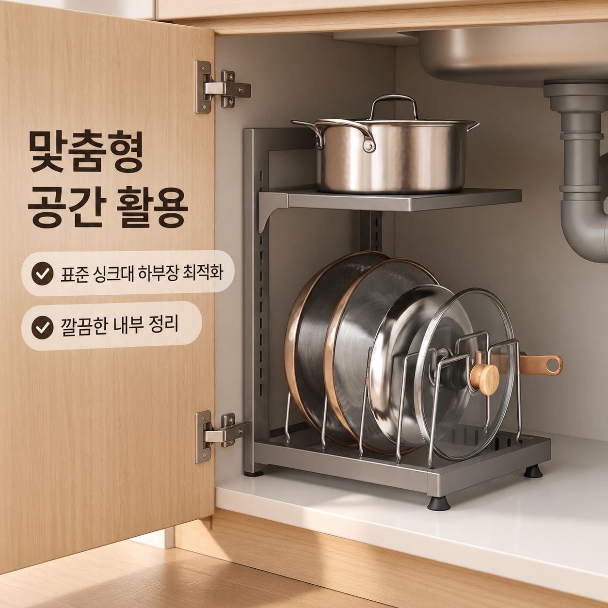 주방 스탠드형 다층 냄비 수납 선반 싱크대 하부장 프라이팬 정리대