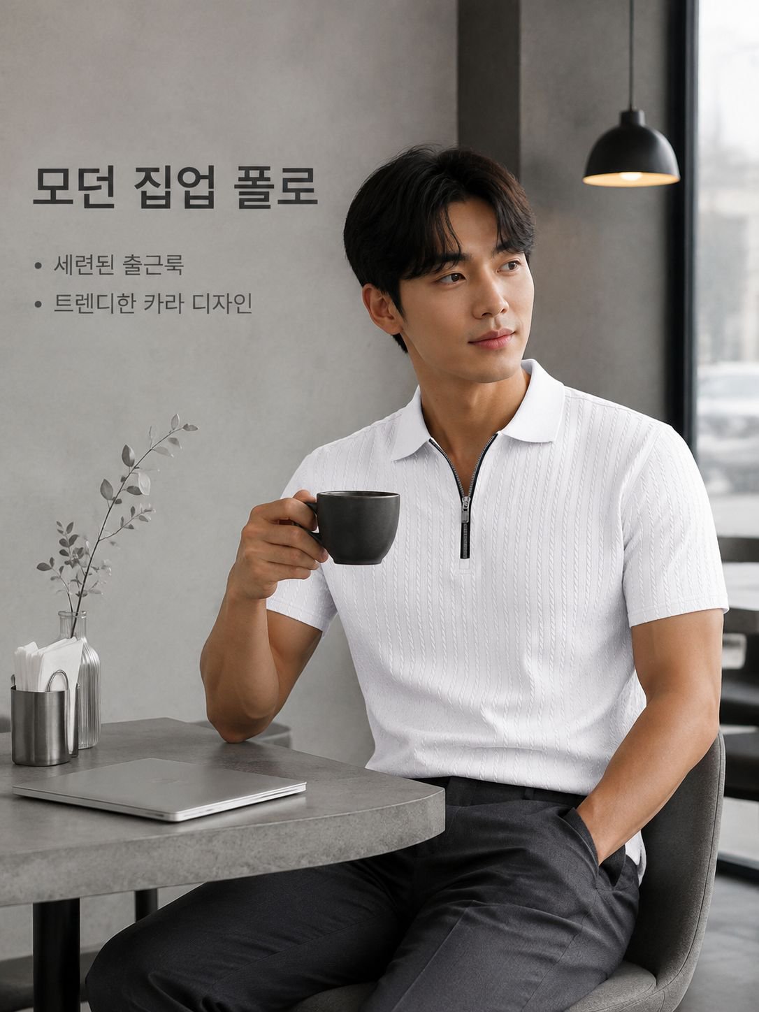 출근용 지퍼 카라 반팔 셔츠