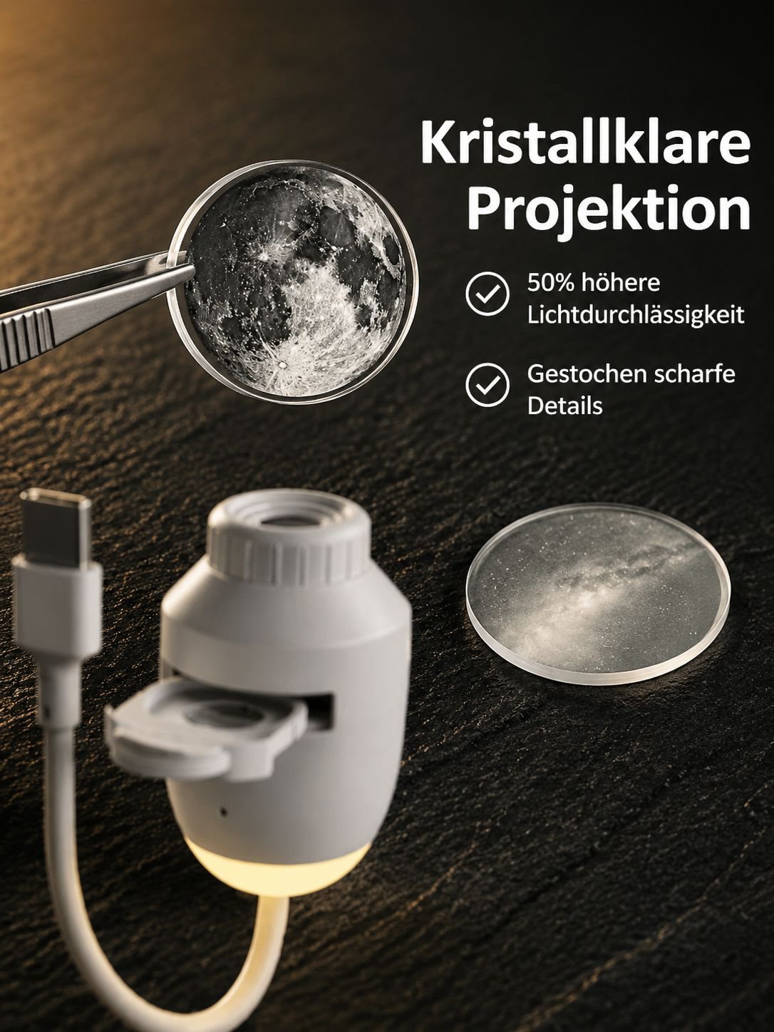 USB-betriebene Sternenhimmel Lampe auf einem Nachttisch