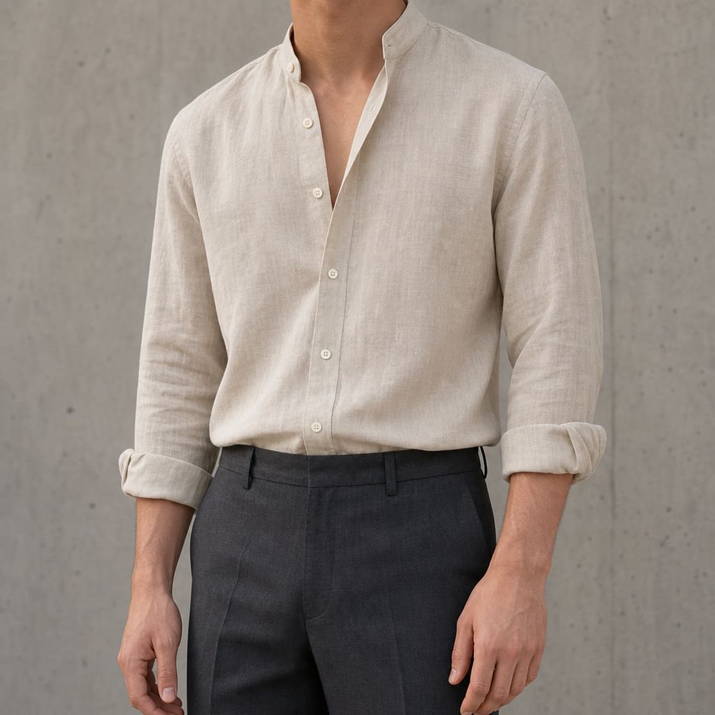 남성 린넨 프렌치 캐주얼 비즈니스 셔츠, 부드럽고 섬세한 봄 이너 셔츠