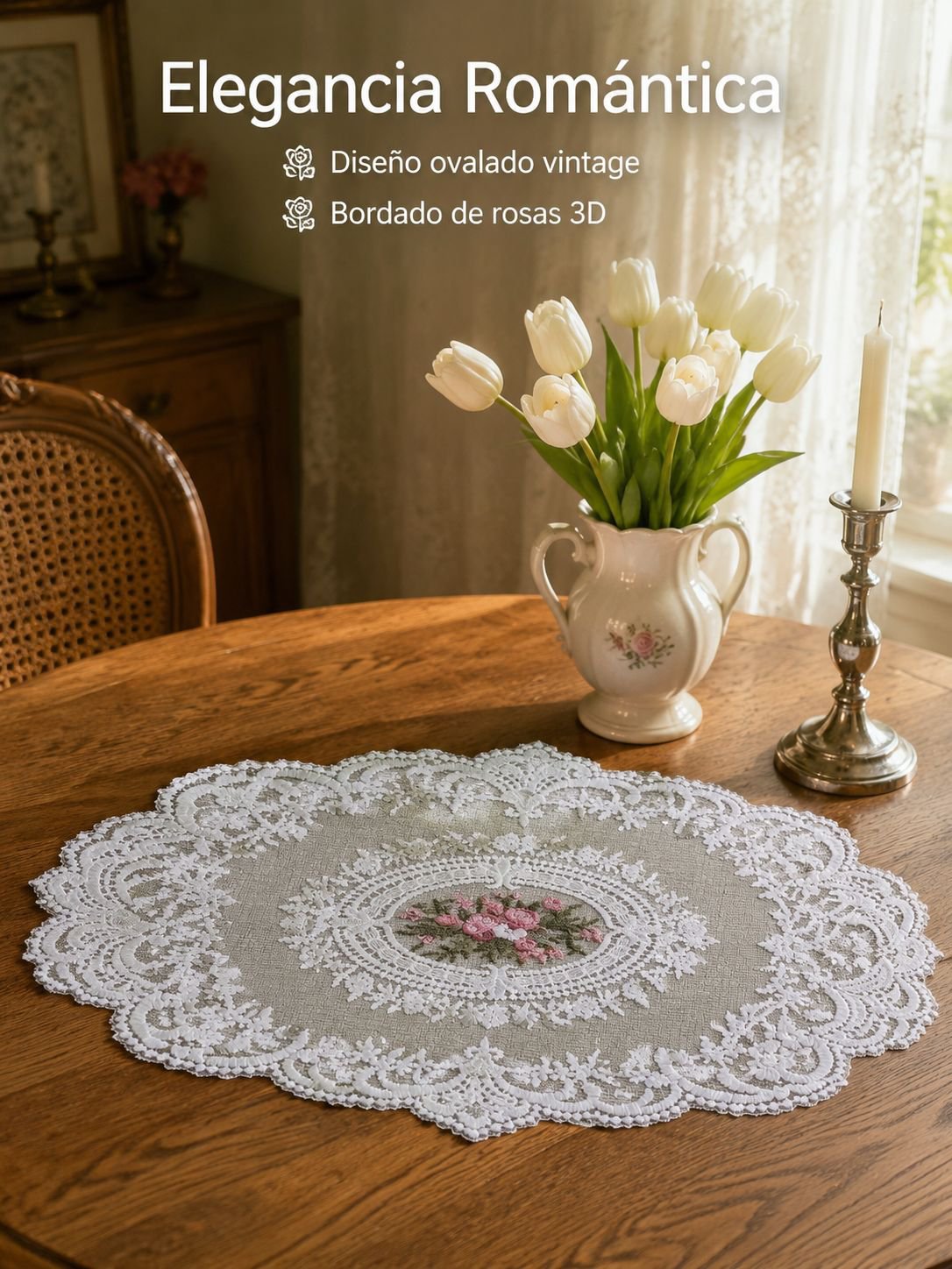 Mesa de cuero con encaje francés