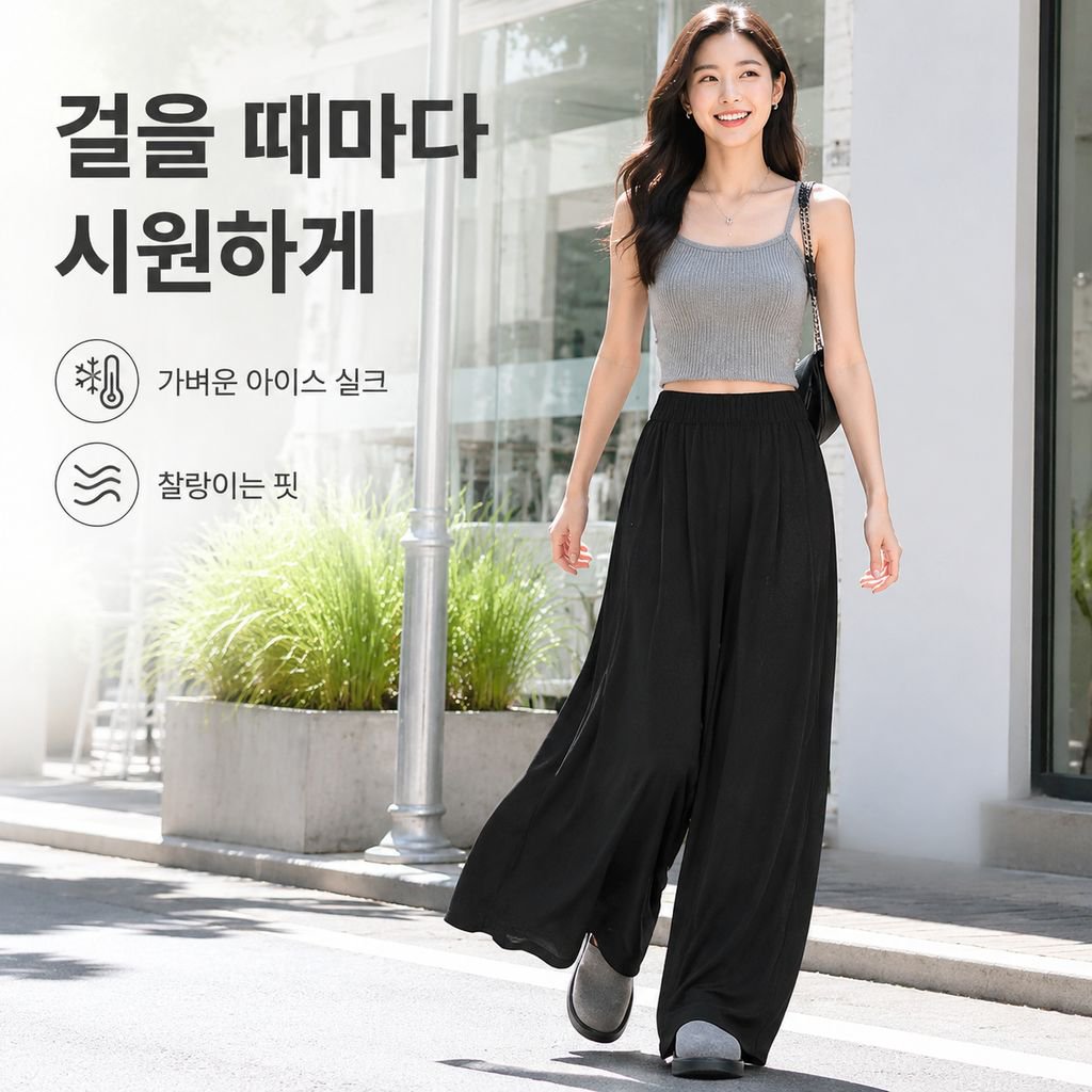 드레이프 아이스 실크 와이드 팬츠