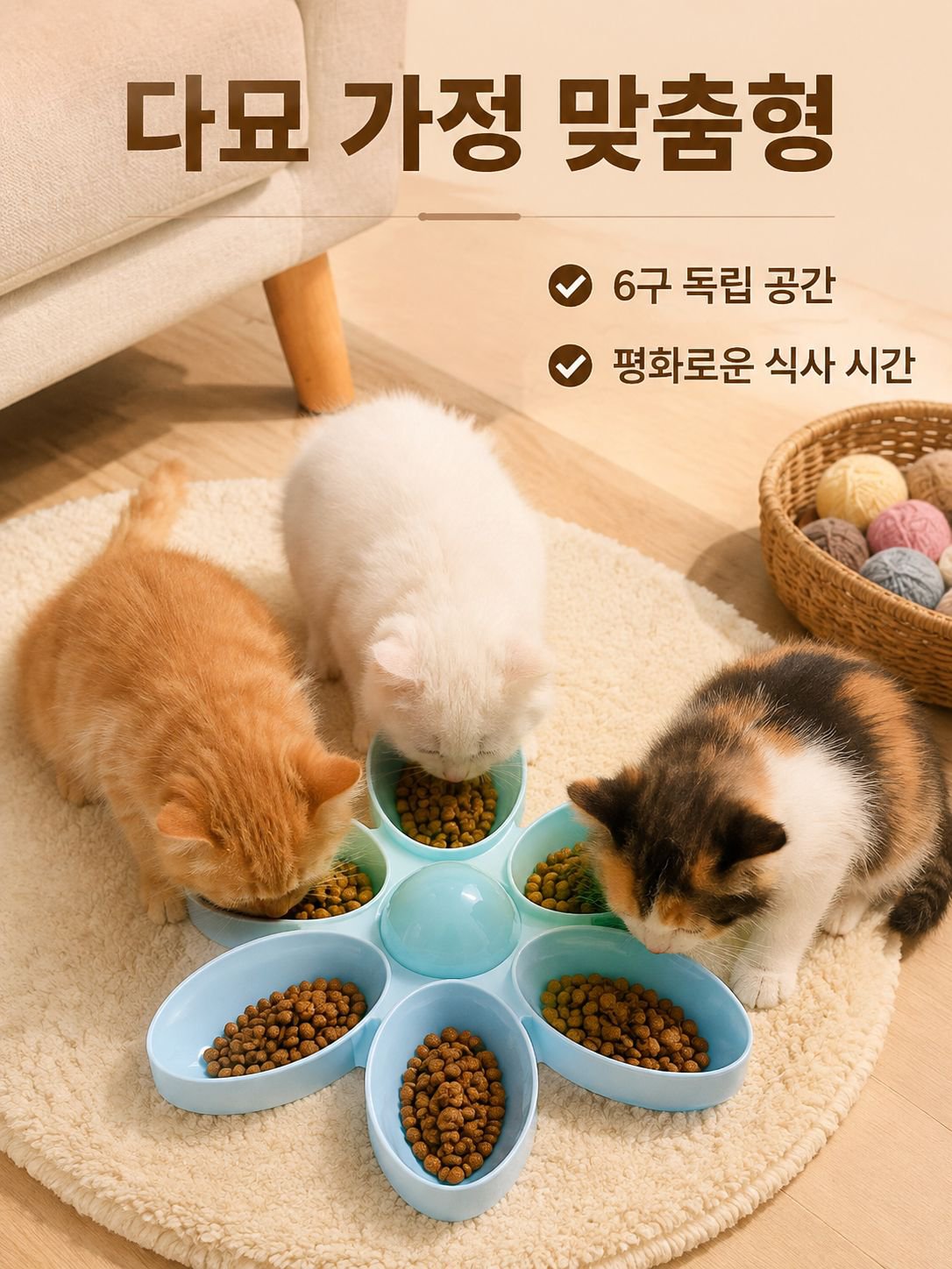 새끼 고양이를 위한 꽃잎 모양 그릇